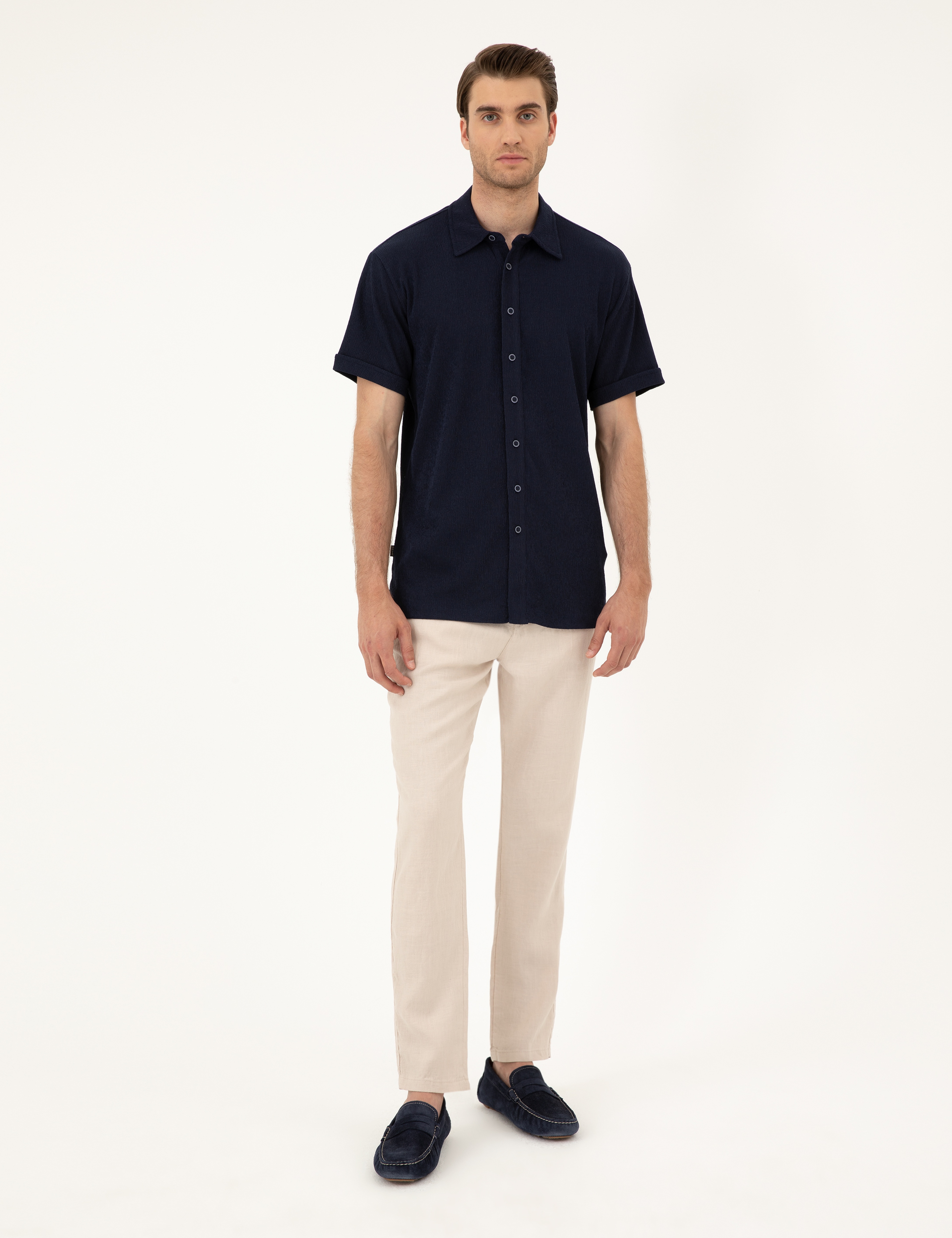 Lacivert Slim Fit Örme Gömlek