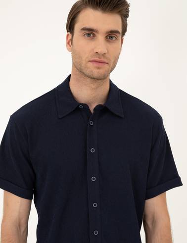 Lacivert Slim Fit Örme Gömlek