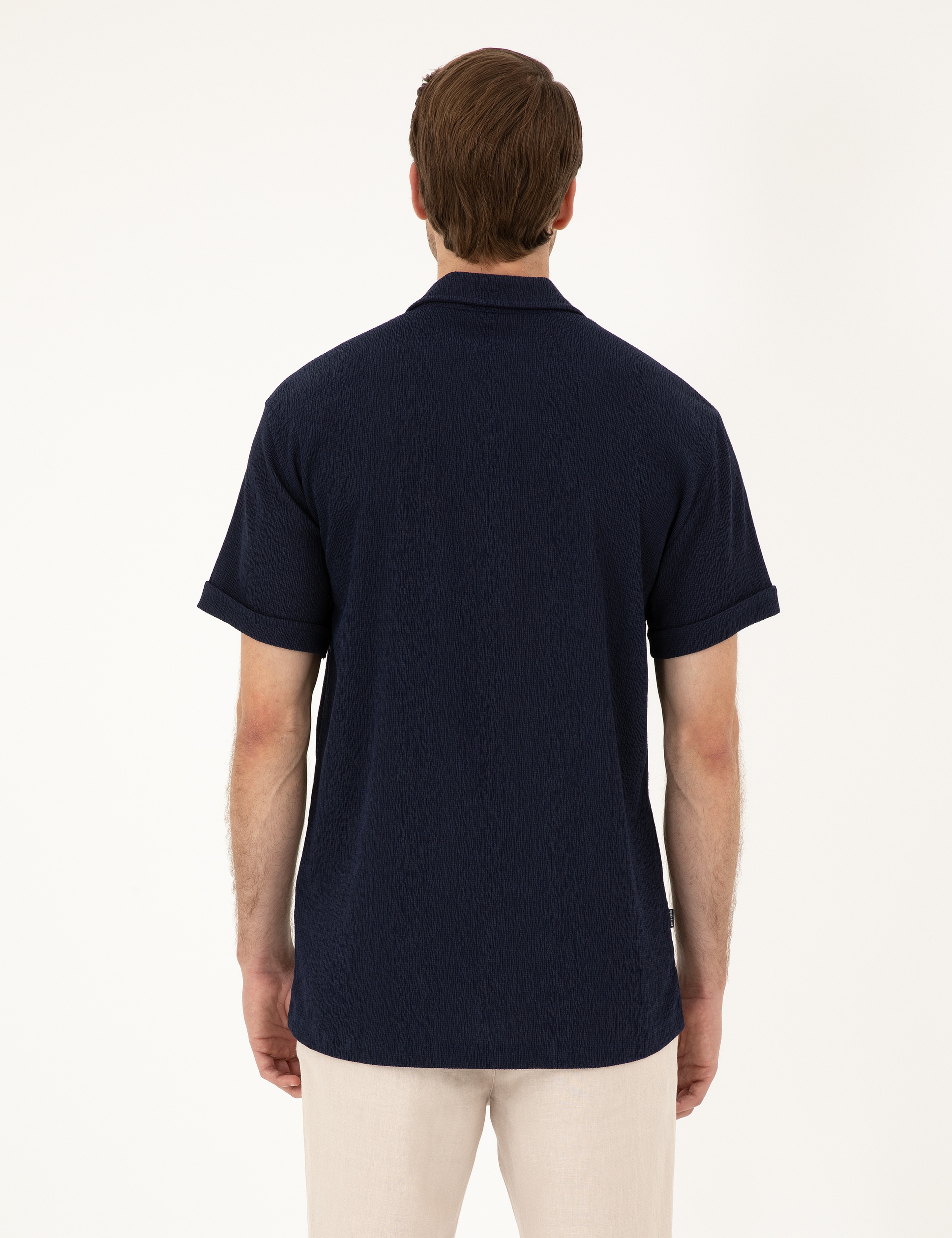 Lacivert Slim Fit Örme Gömlek - Image 5