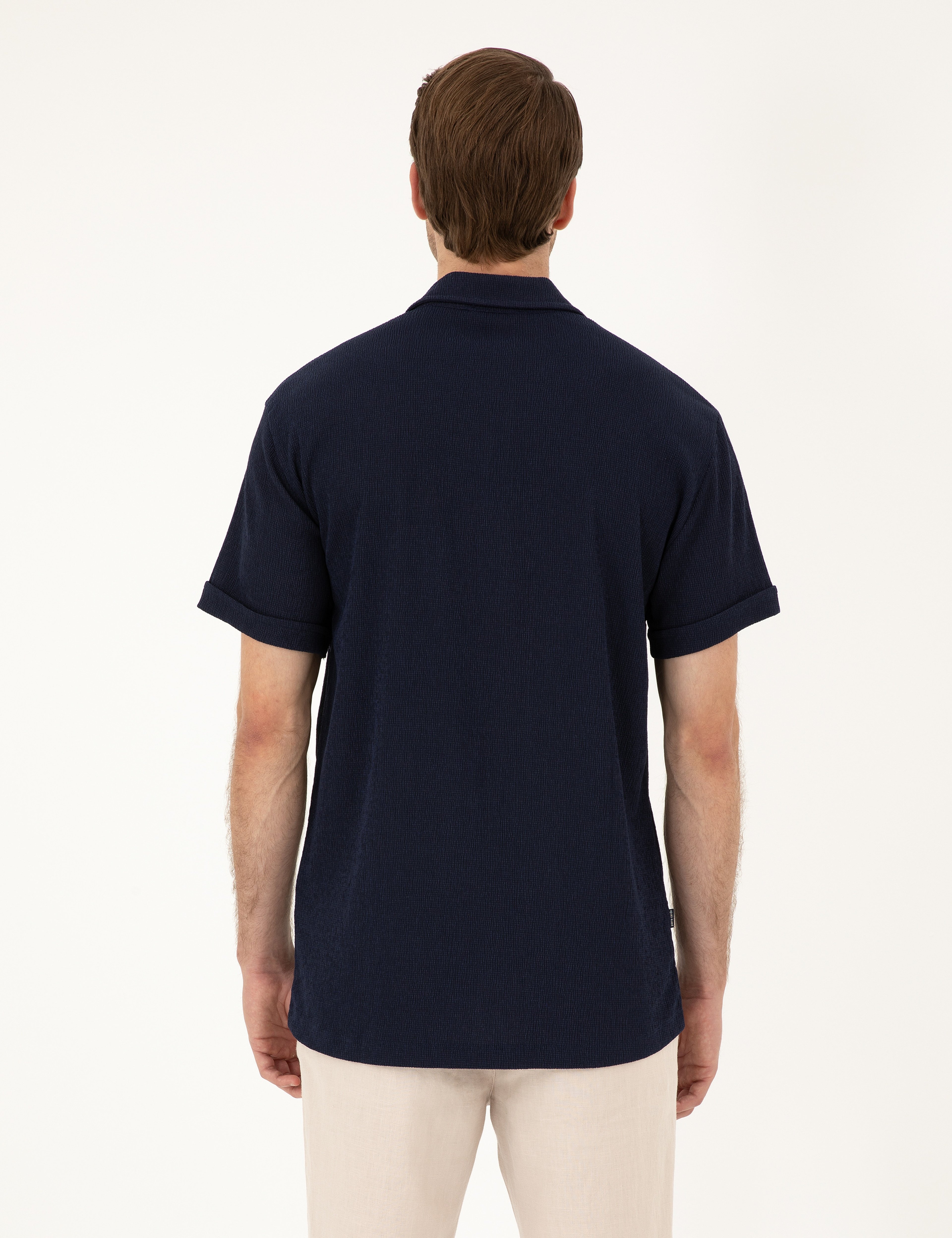 Lacivert Slim Fit Örme Gömlek