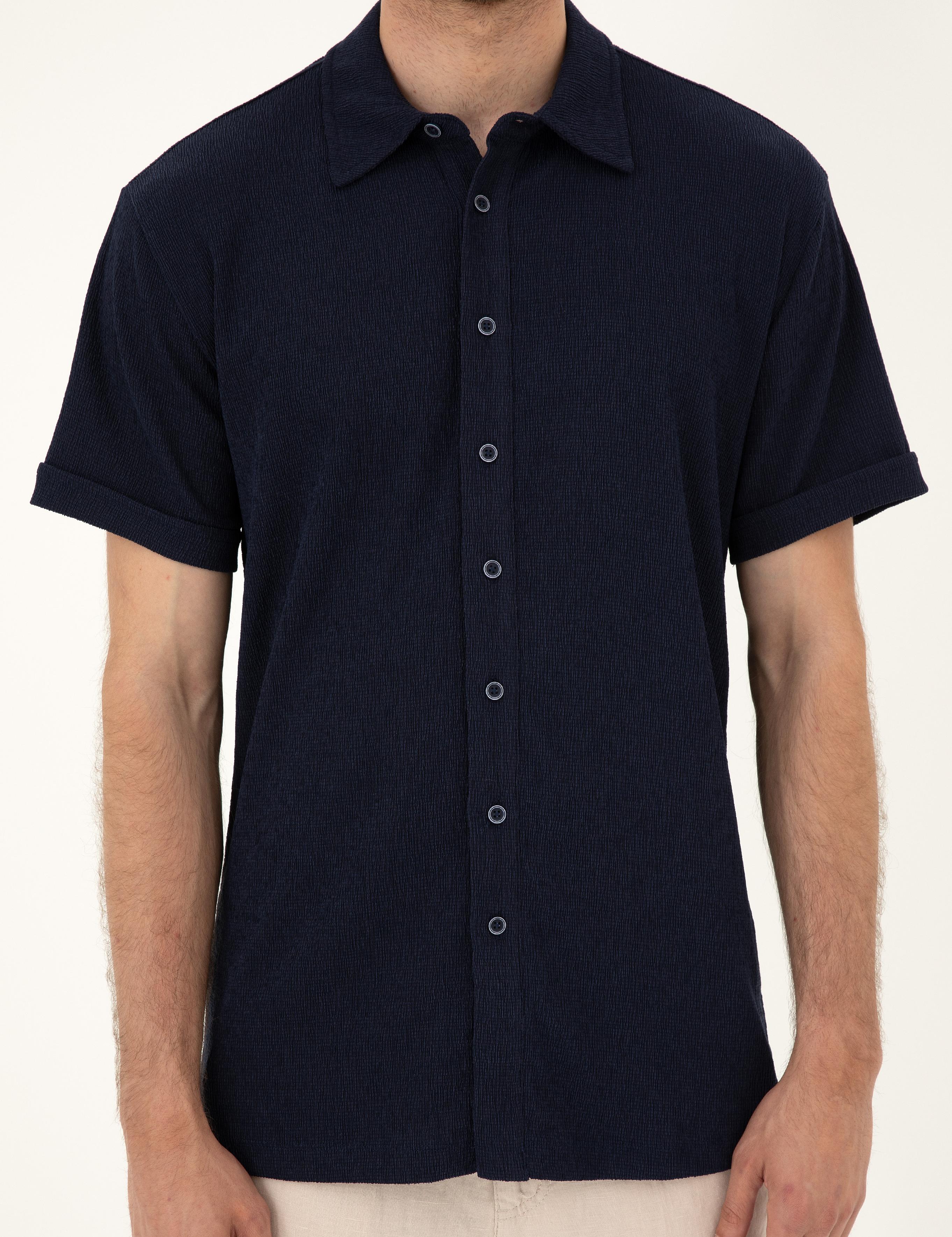 Lacivert Slim Fit Örme Gömlek