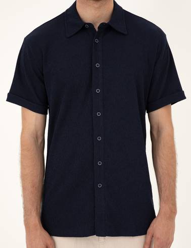 Lacivert Slim Fit Örme Gömlek