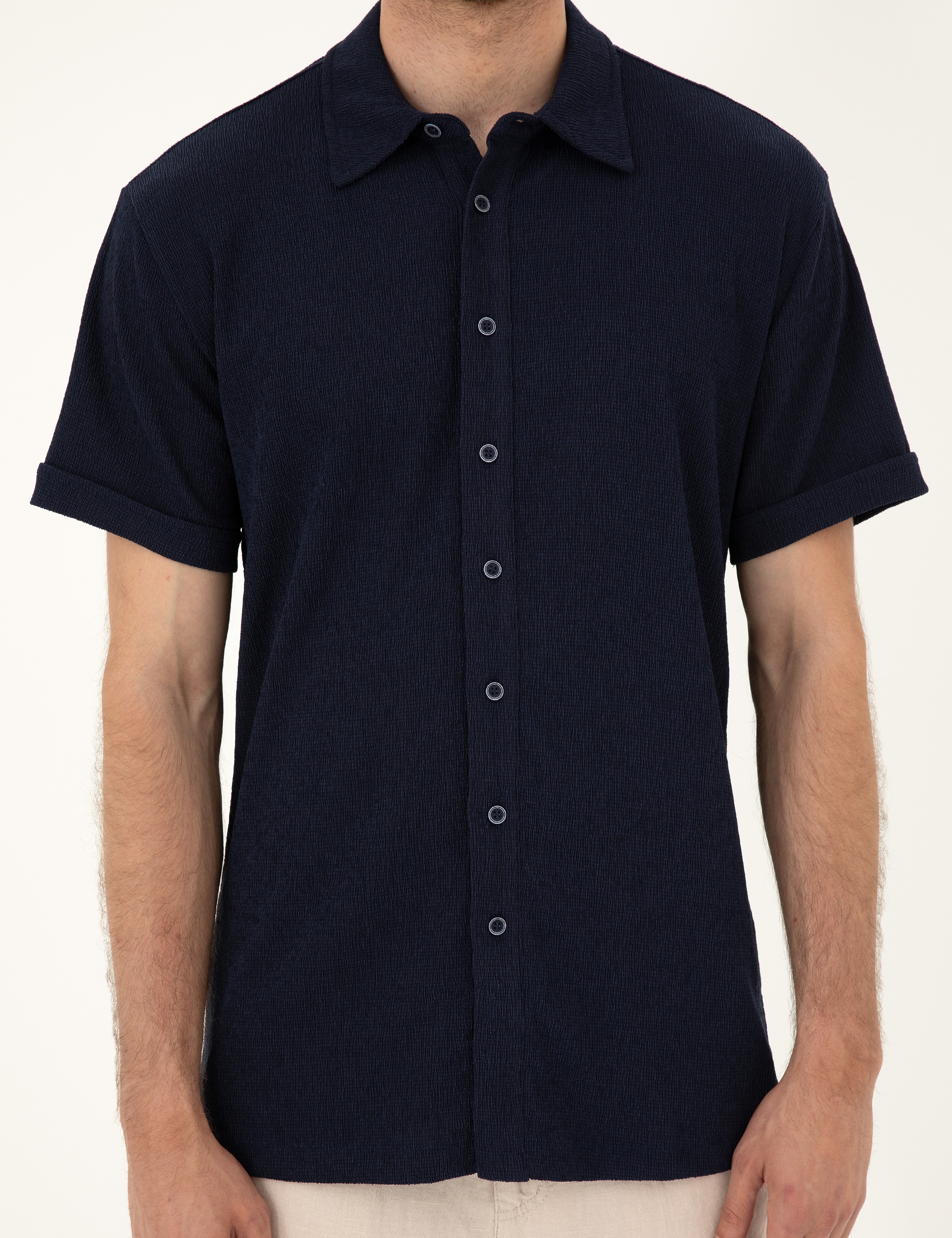 Lacivert Slim Fit Örme Gömlek