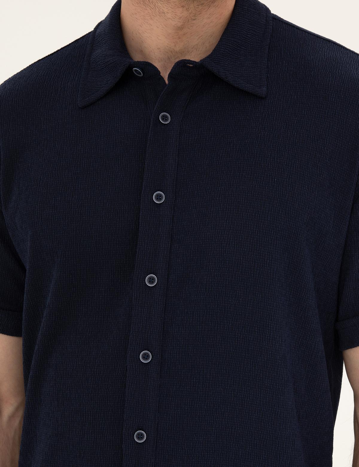 Lacivert Slim Fit Örme Gömlek - 50286123040