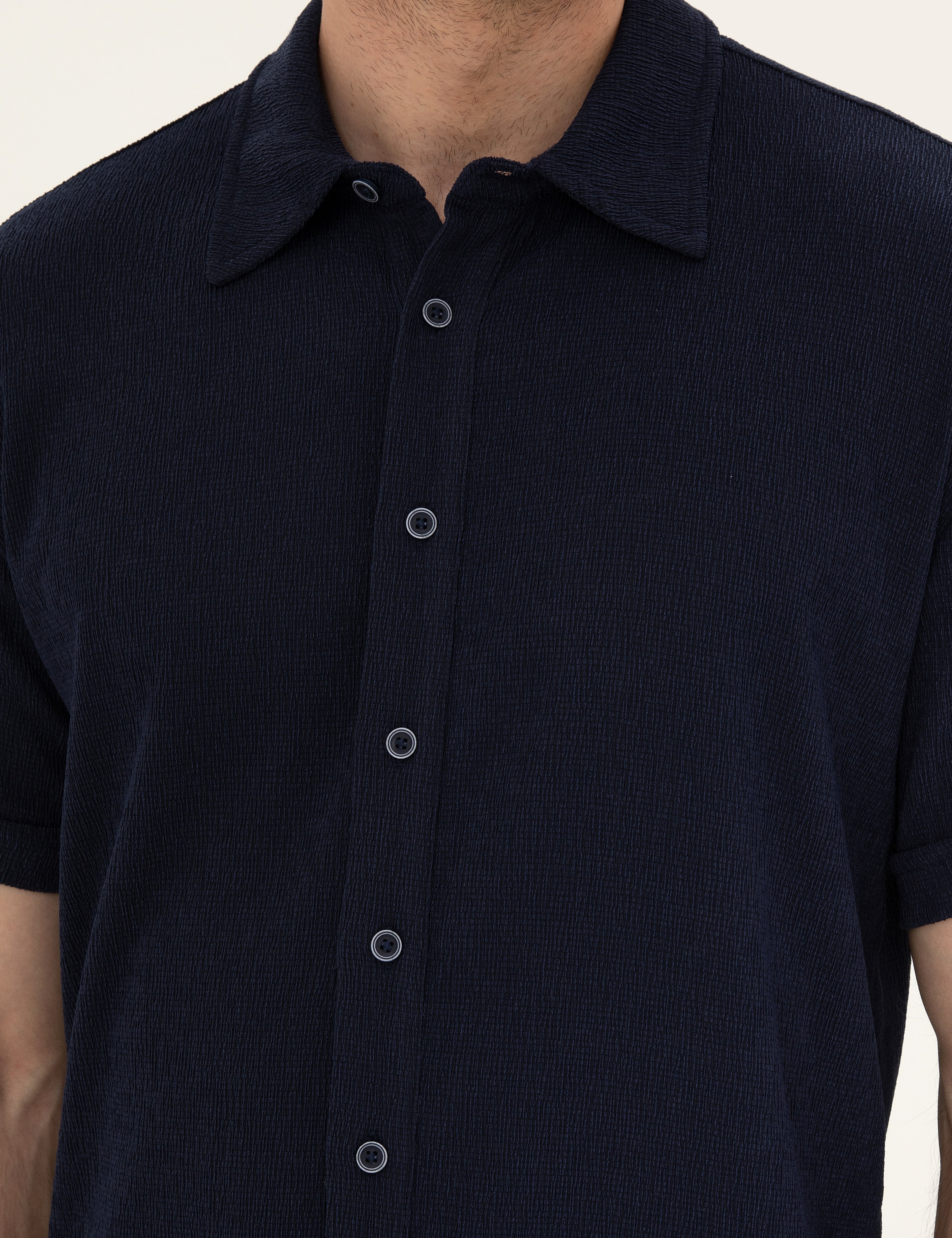 Lacivert Slim Fit Örme Gömlek