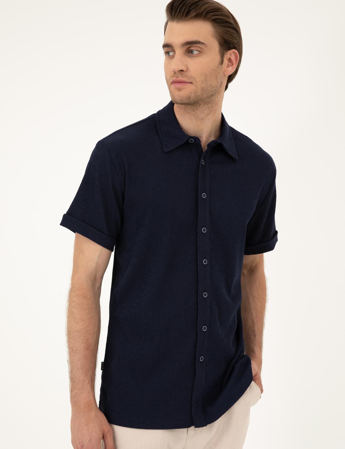 Lacivert Slim Fit Örme Gömlek - 50286123040