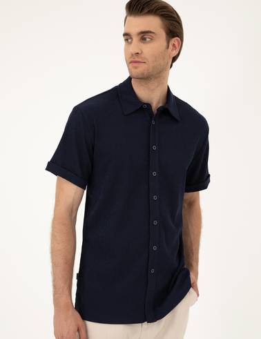 Lacivert Slim Fit Örme Gömlek