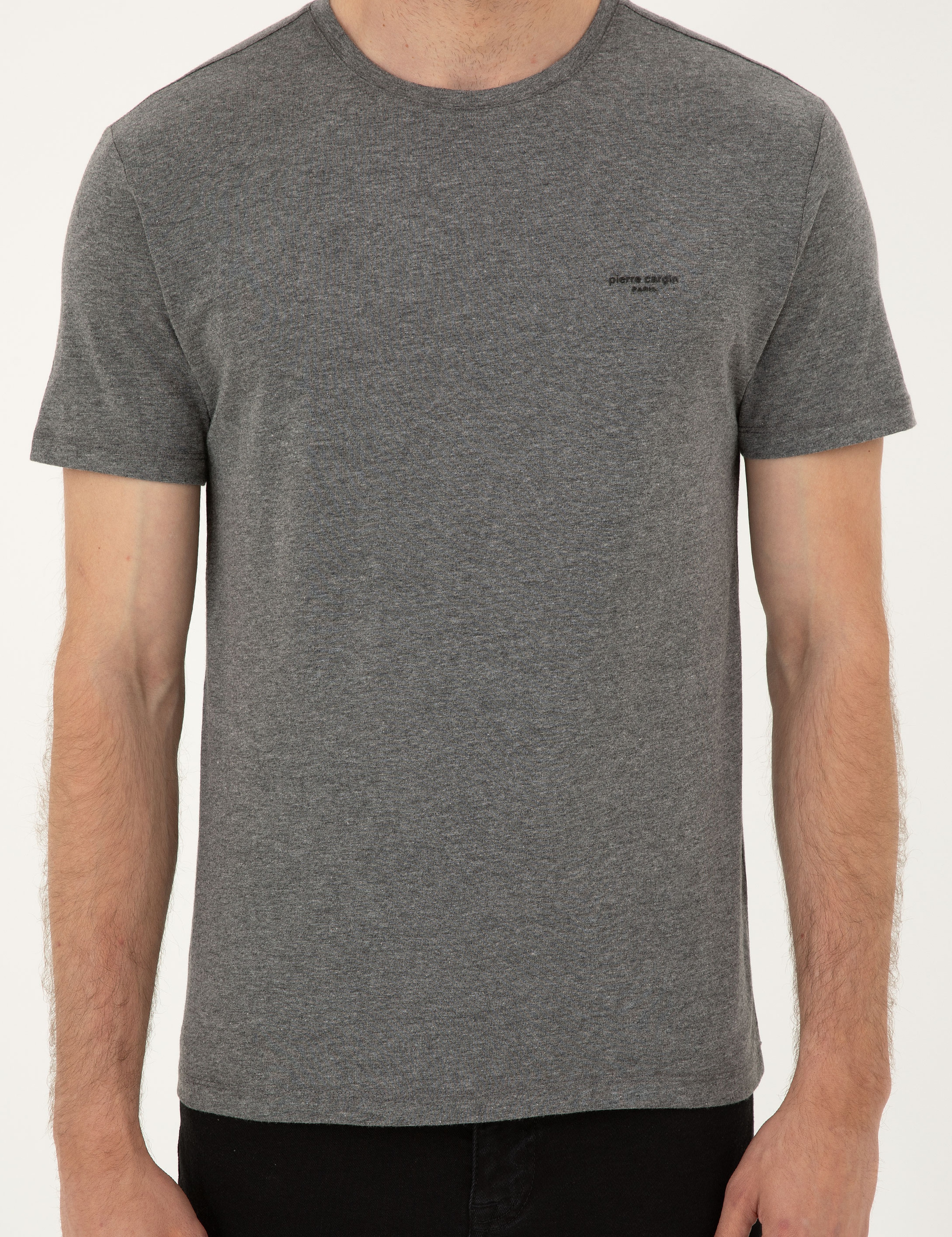 Gri Melanj Slim Fit Basic Tişört - Image 6