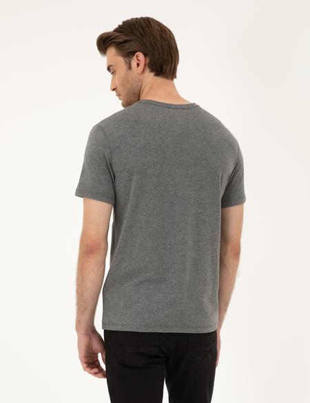 Gri Melanj Slim Fit Basic Tişört - 50292075007