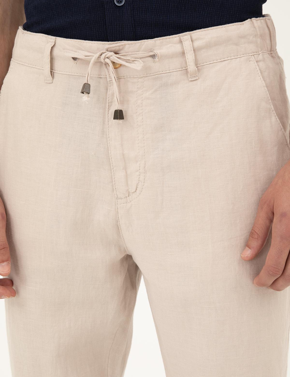 Bej Carrot Fit %100 Keten Kanvas Pantolon - 50285714281