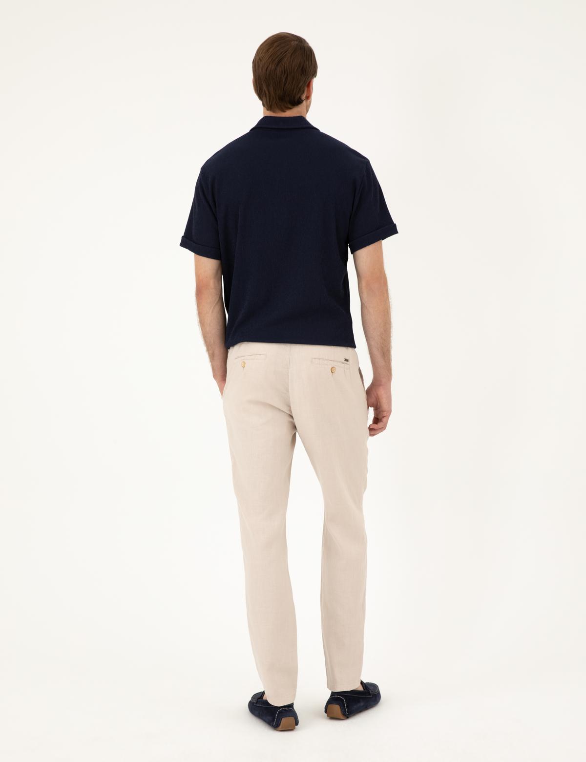 Bej Carrot Fit %100 Keten Kanvas Pantolon - 50285714281