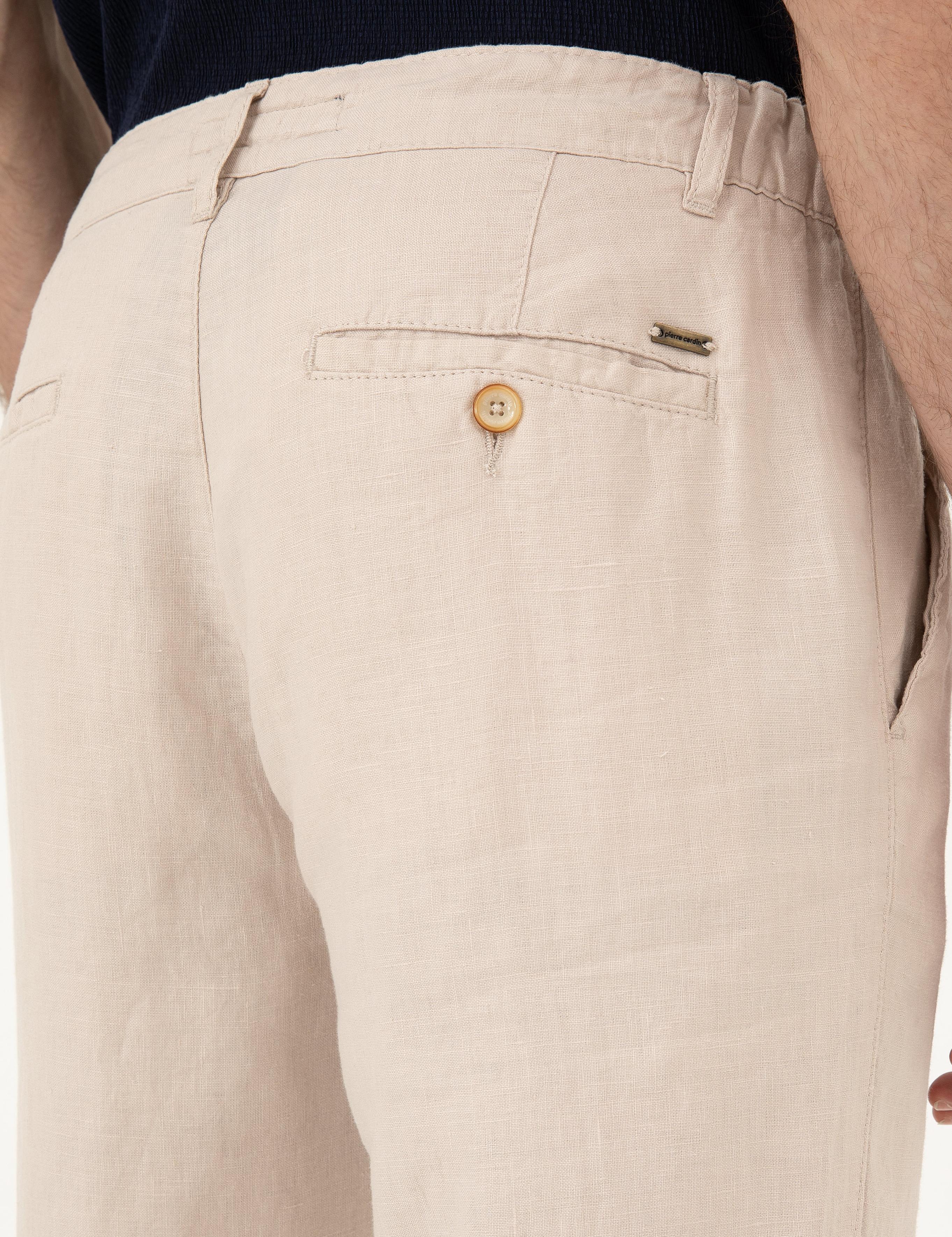 Bej Carrot Fit %100 Keten Kanvas Pantolon