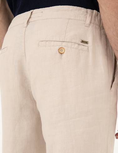 Bej Carrot Fit %100 Keten Kanvas Pantolon