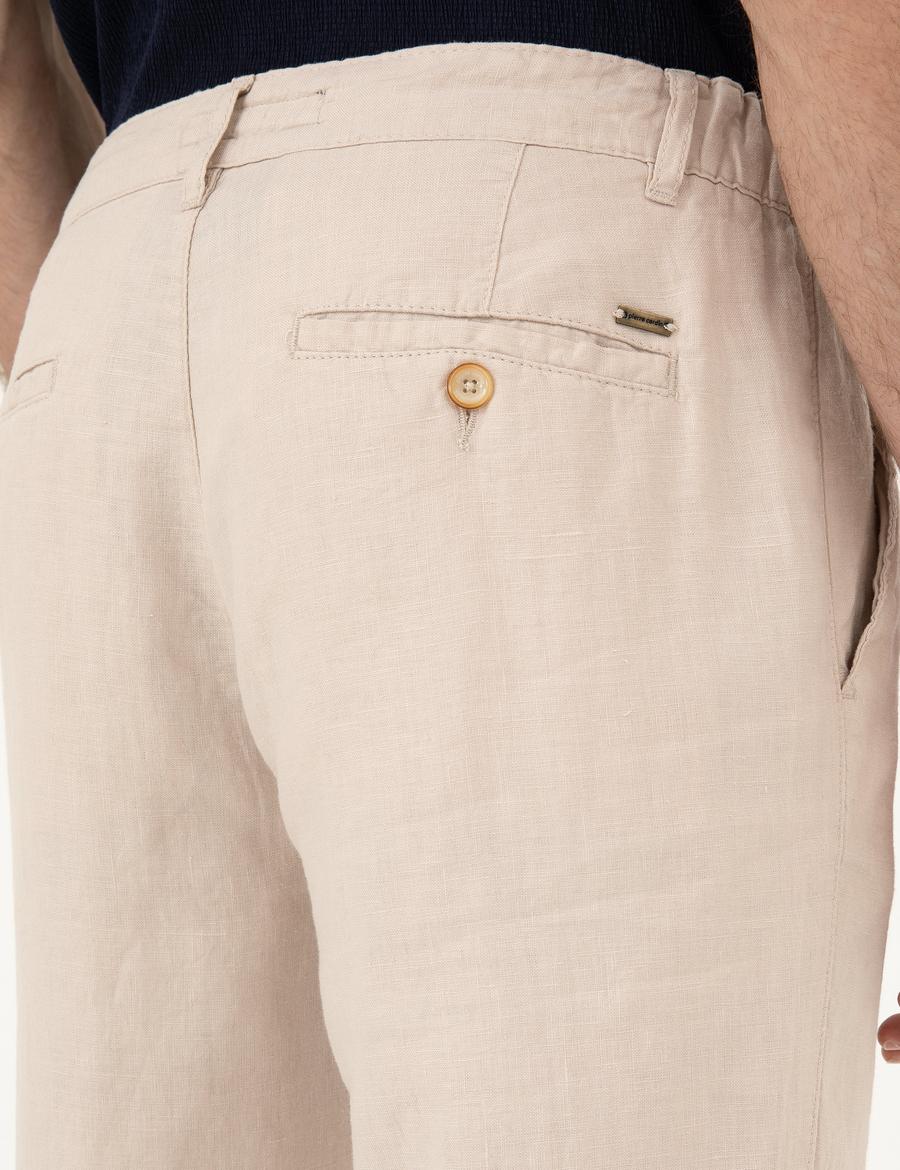 Bej Carrot Fit %100 Keten Kanvas Pantolon