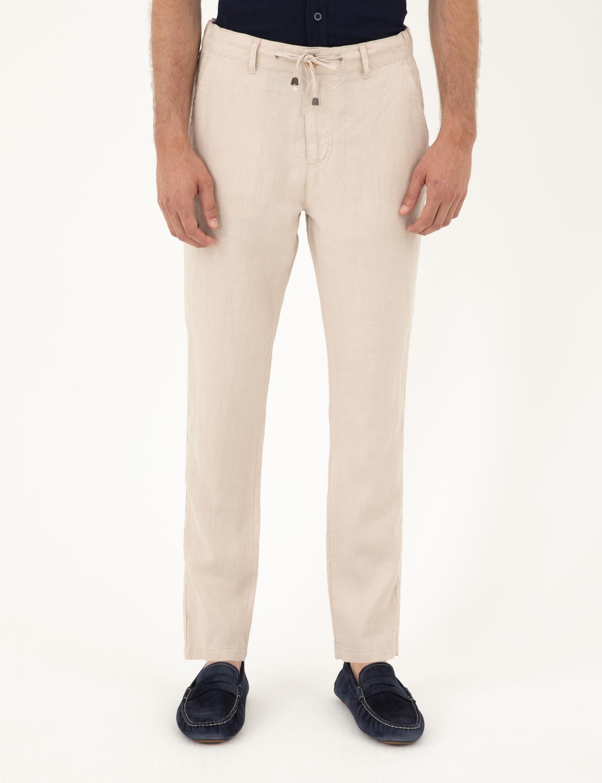 Bej Carrot Fit %100 Keten Kanvas Pantolon - 50285714281