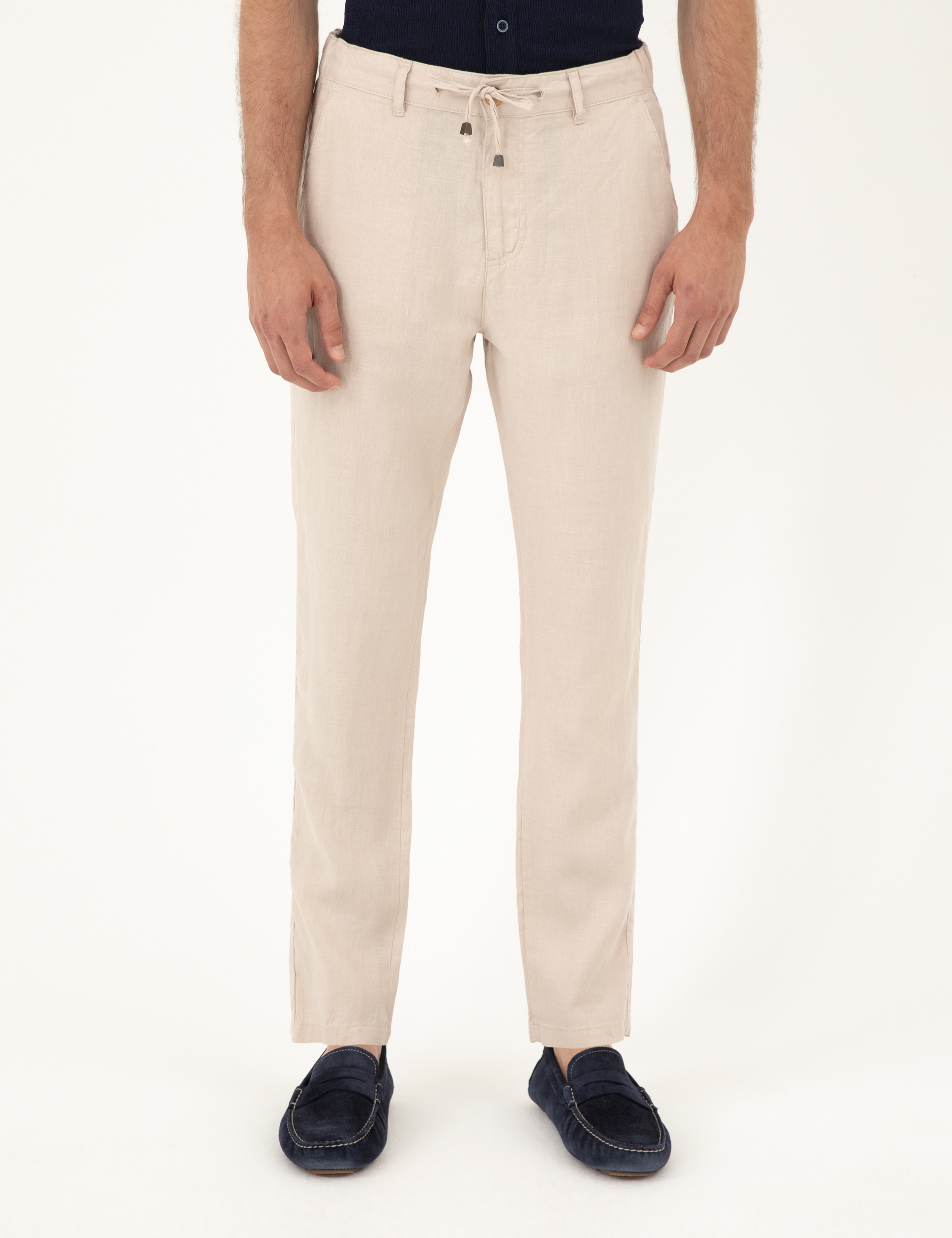 Bej Carrot Fit %100 Keten Kanvas Pantolon - Image 2