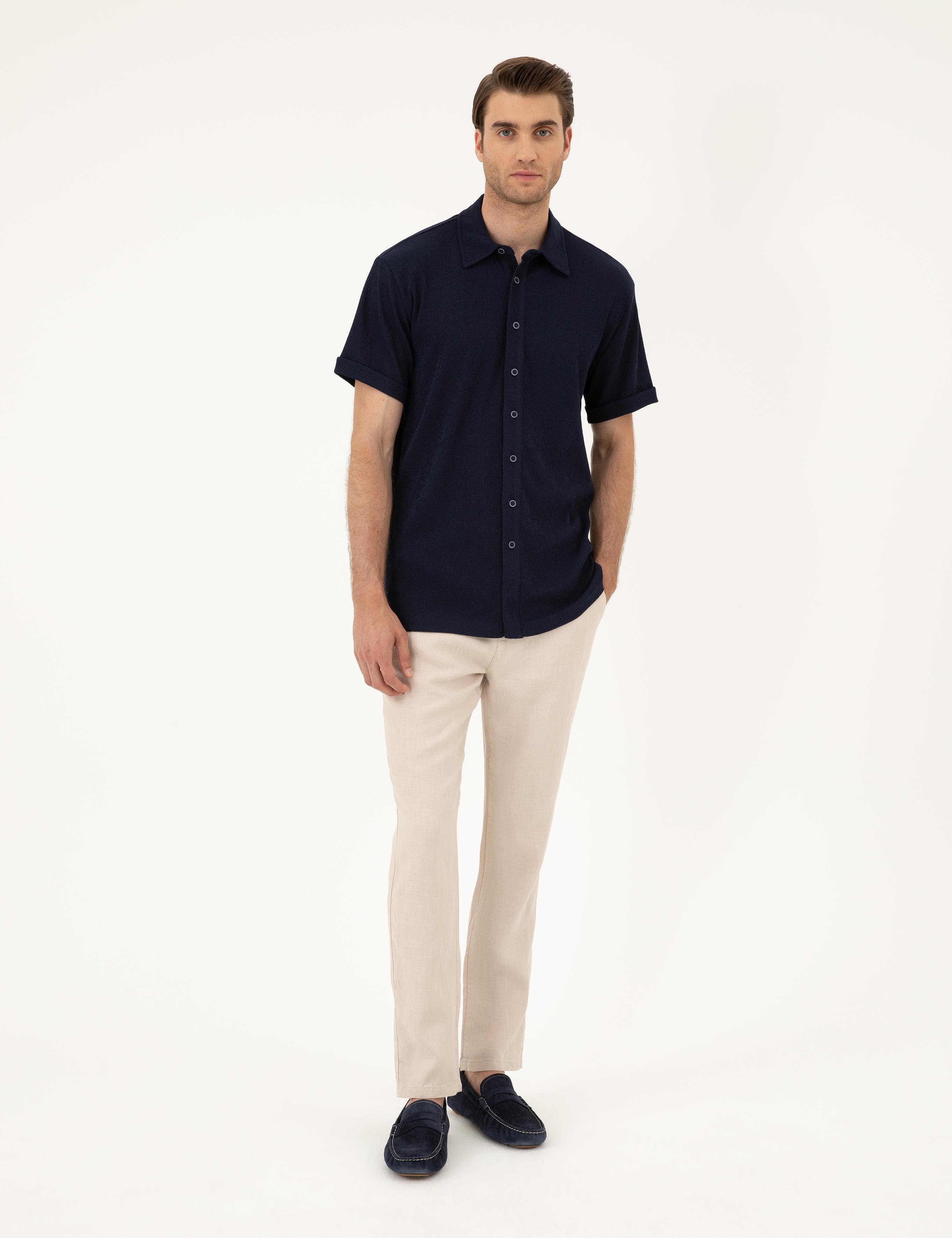 Bej Carrot Fit %100 Keten Kanvas Pantolon