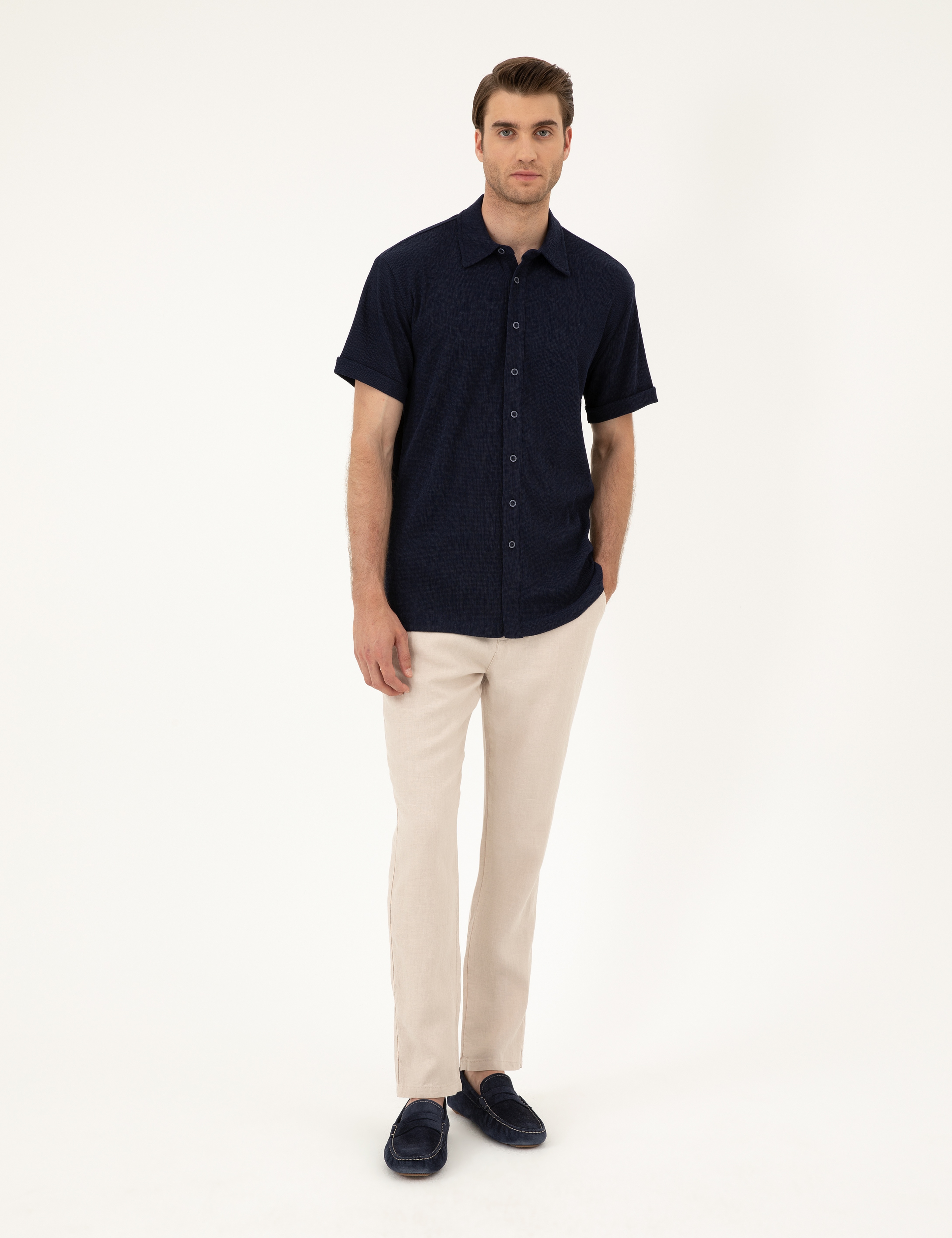 Bej Carrot Fit %100 Keten Kanvas Pantolon - Image 1