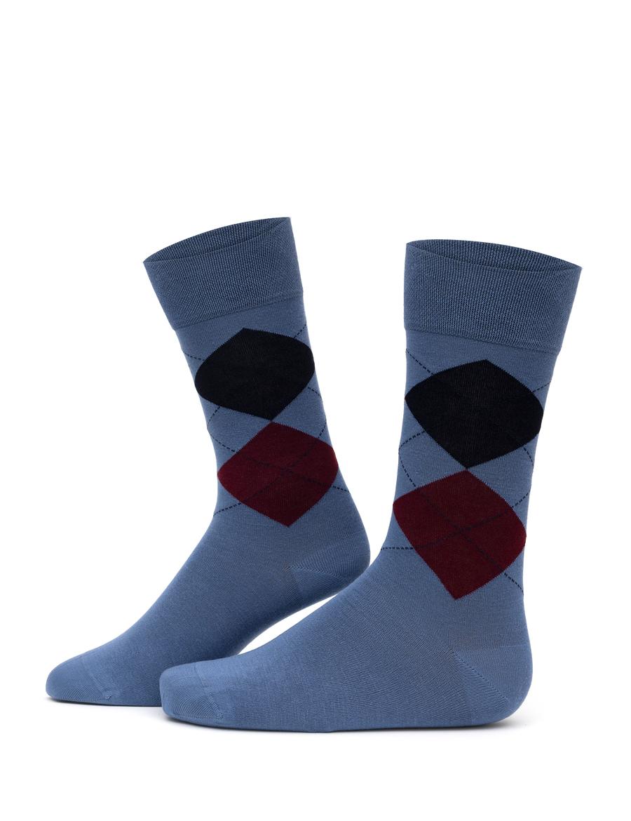 Erkek Bambu Karışımlı Mavi Soket Desenli Çorap