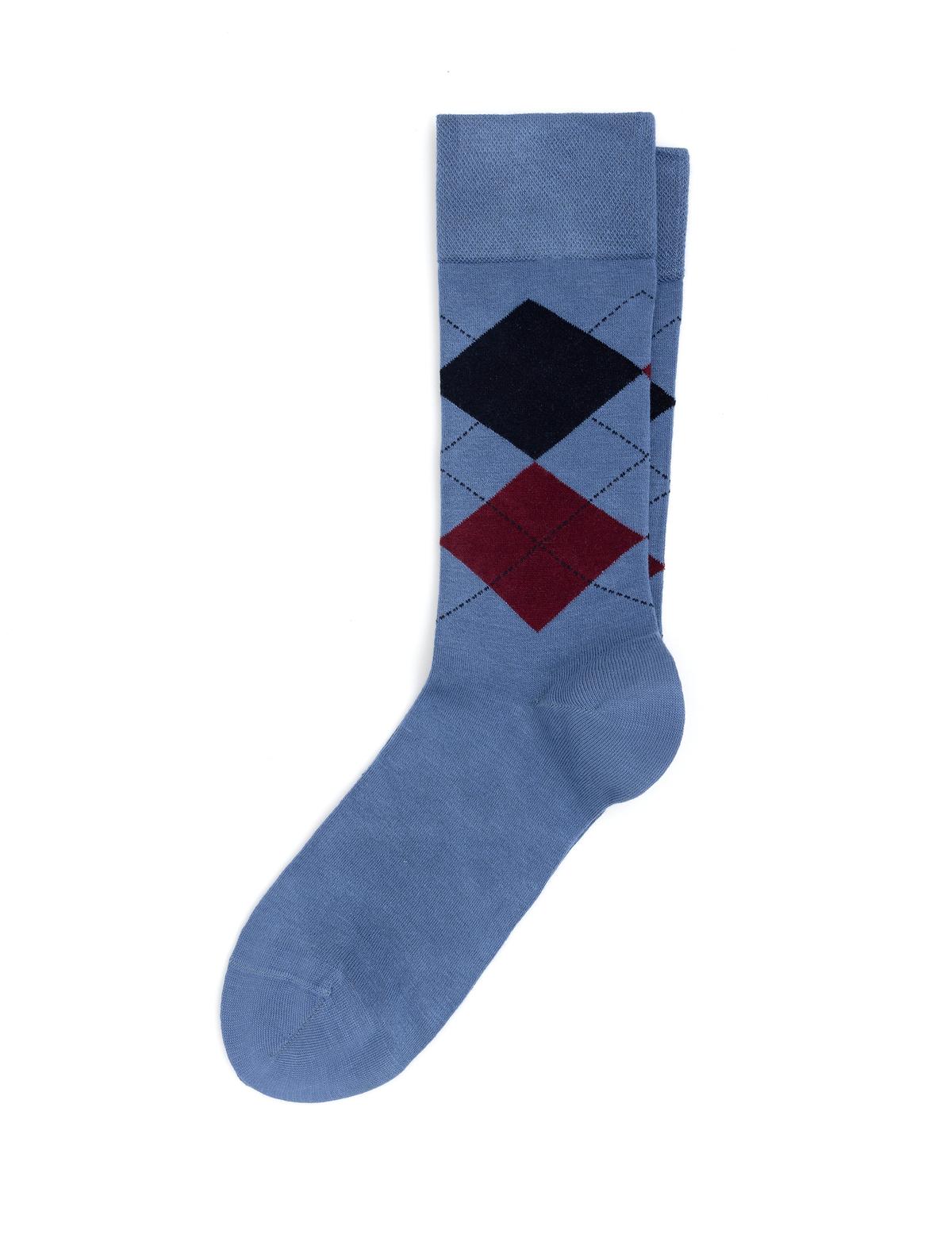 Erkek Bambu Karışımlı Mavi Soket Desenli Çorap - 50291773003