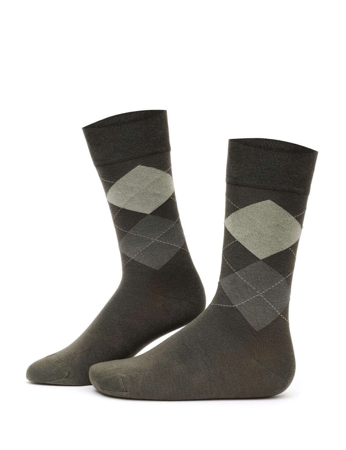 Erkek Bambu Karışımlı Haki Soket Desenli Çorap
