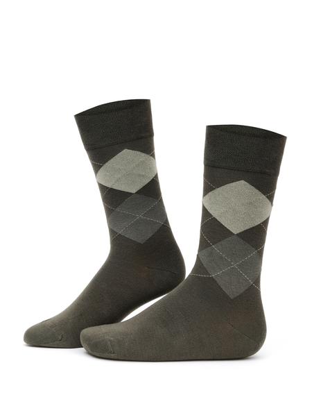 Erkek Bambu Karışımlı Haki Soket Desenli Çorap - 50291773004