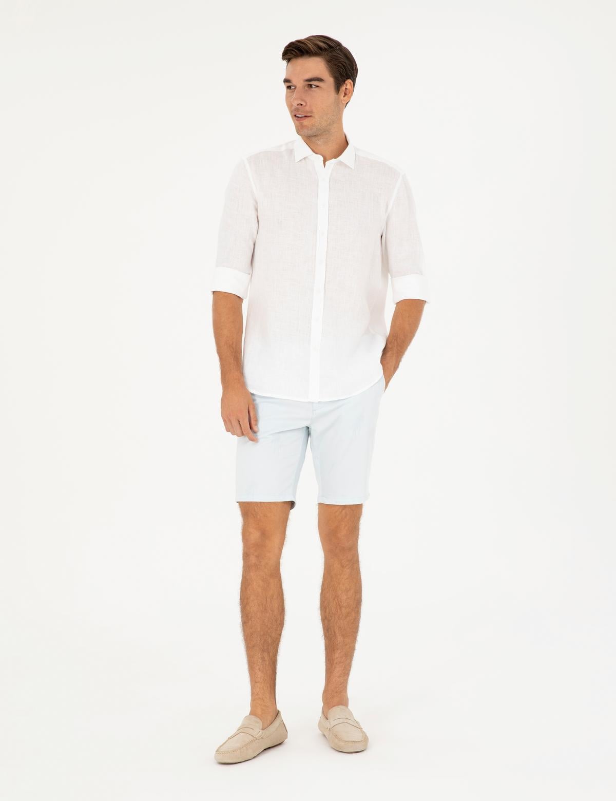 Beyaz Keten Regular Fit Gömlek - 50284915003