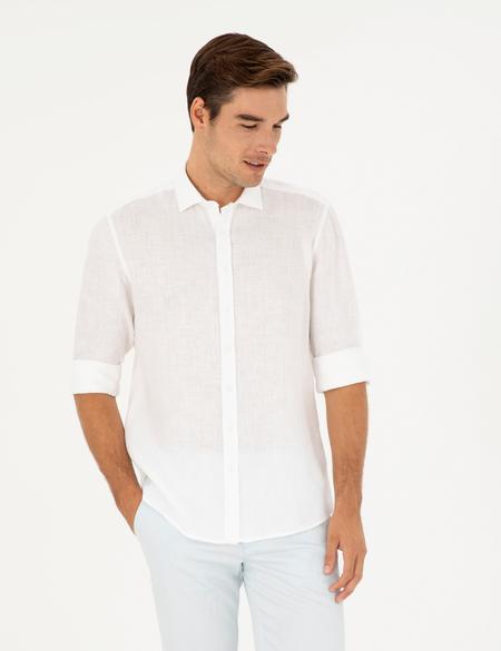 Beyaz Keten Regular Fit Gömlek - 50284915003