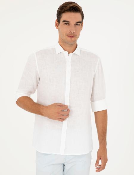 Beyaz Keten Regular Fit Gömlek - 50284915003