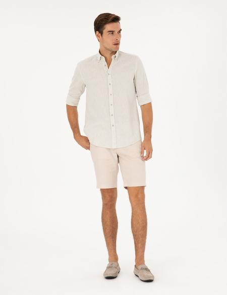 Yeşil Keten Karışımlı Regular Fit Uzun Kollu Gömlek - 50284168005