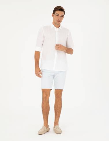 Mavi Slim Fit Dokuma Şort