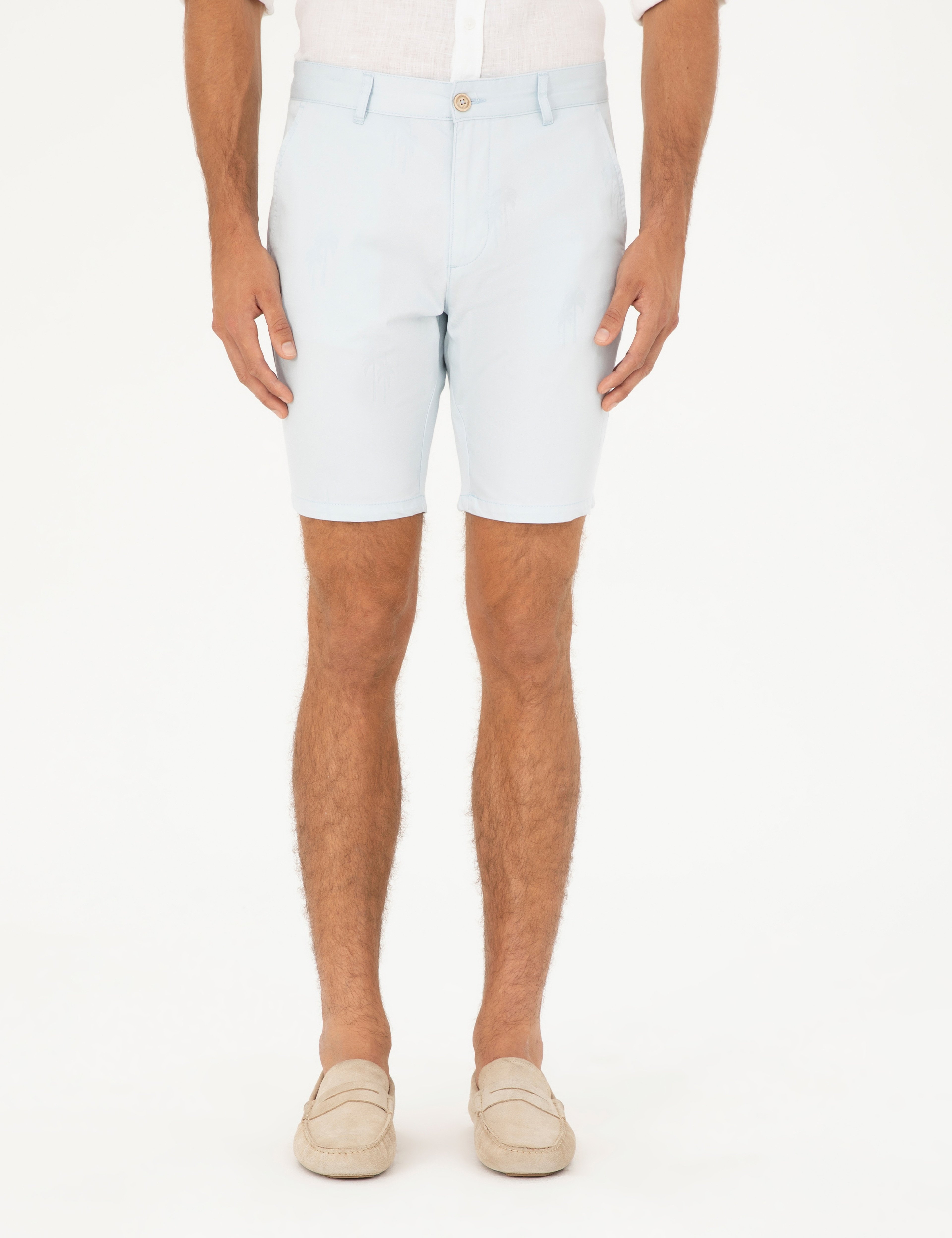 Mavi Slim Fit Dokuma Şort