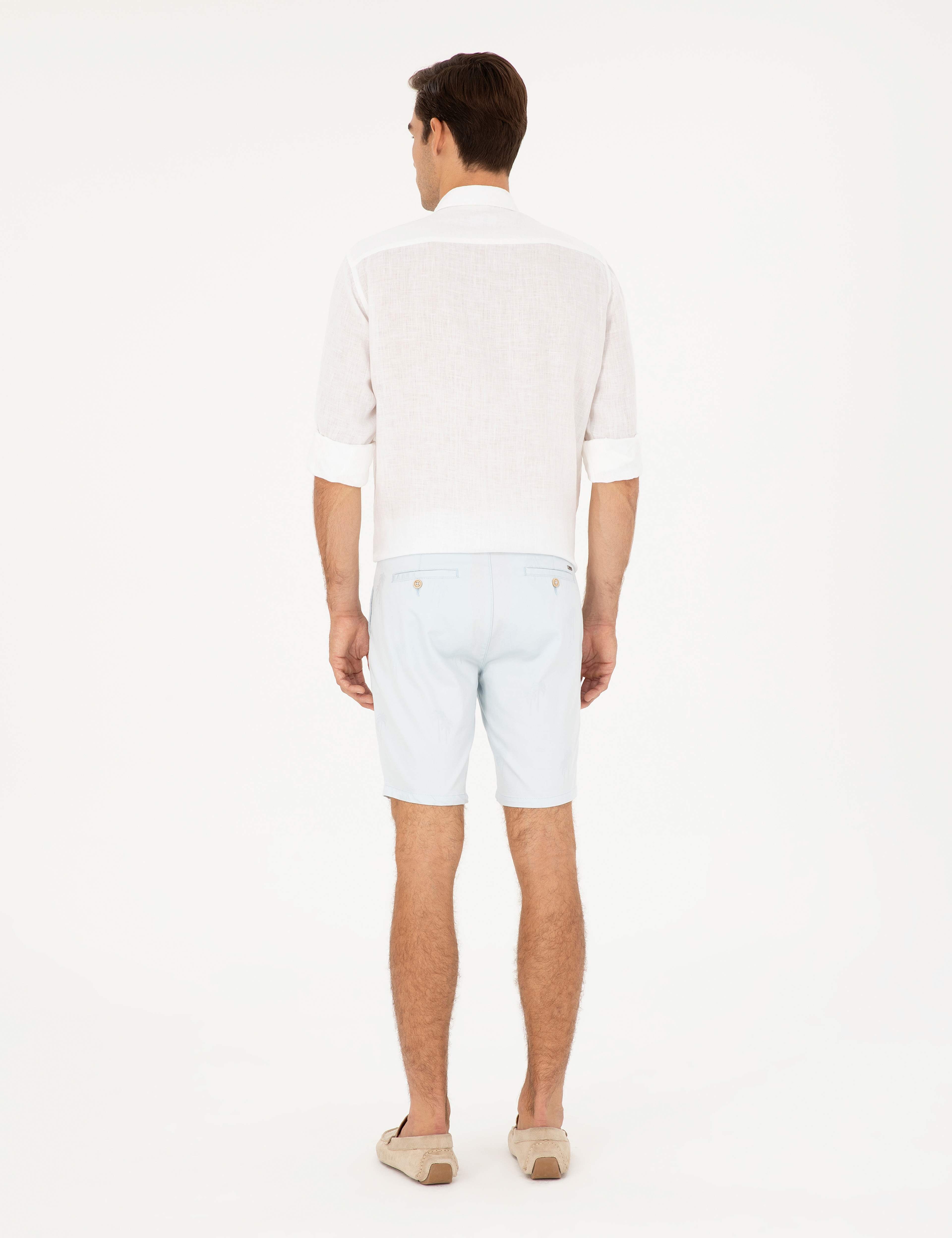 Mavi Slim Fit Dokuma Şort - Image 4