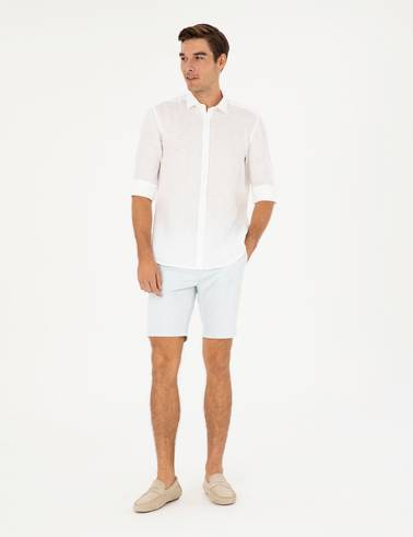 Mavi Slim Fit Dokuma Şort