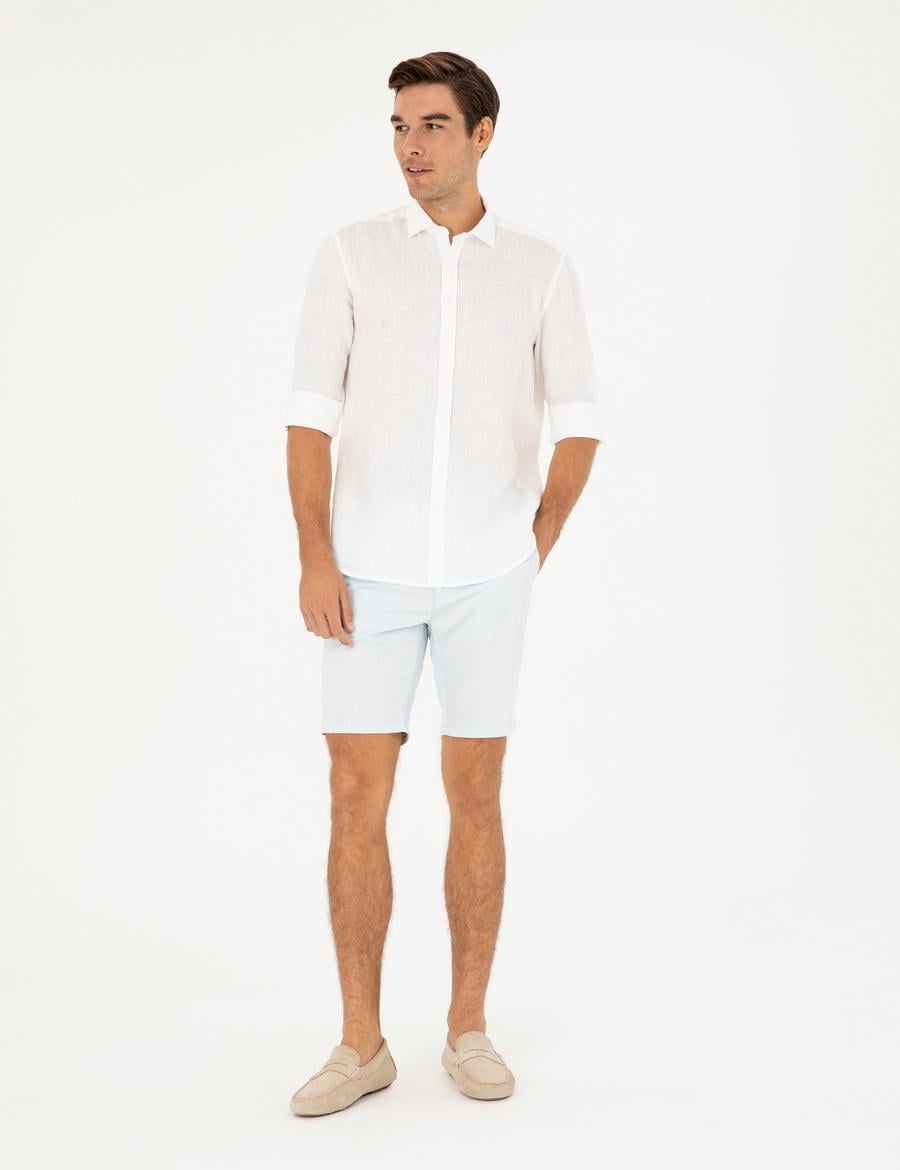 Mavi Slim Fit Dokuma Şort