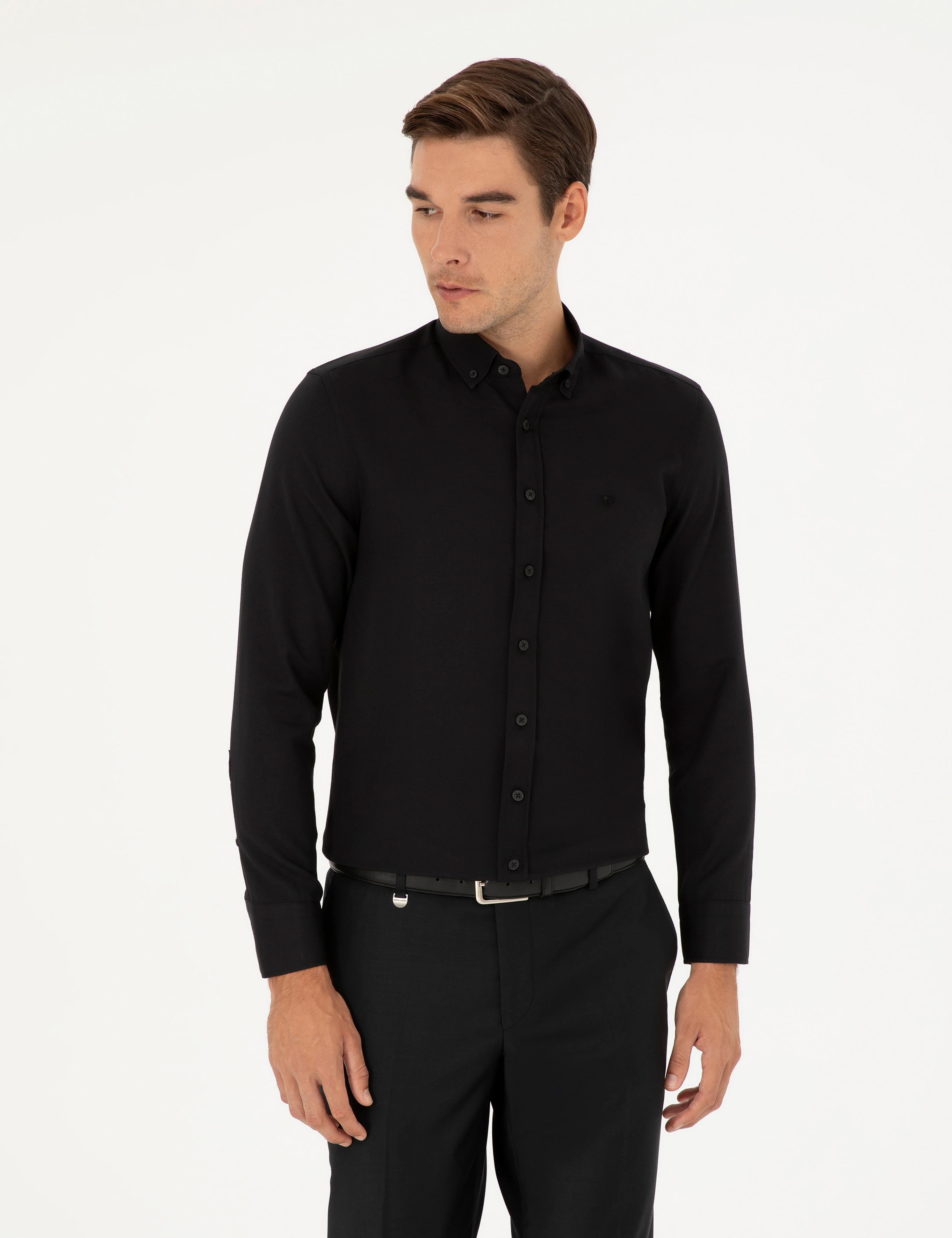 Siyah Oxford Slim Fit Uzun Kollu Gömlek