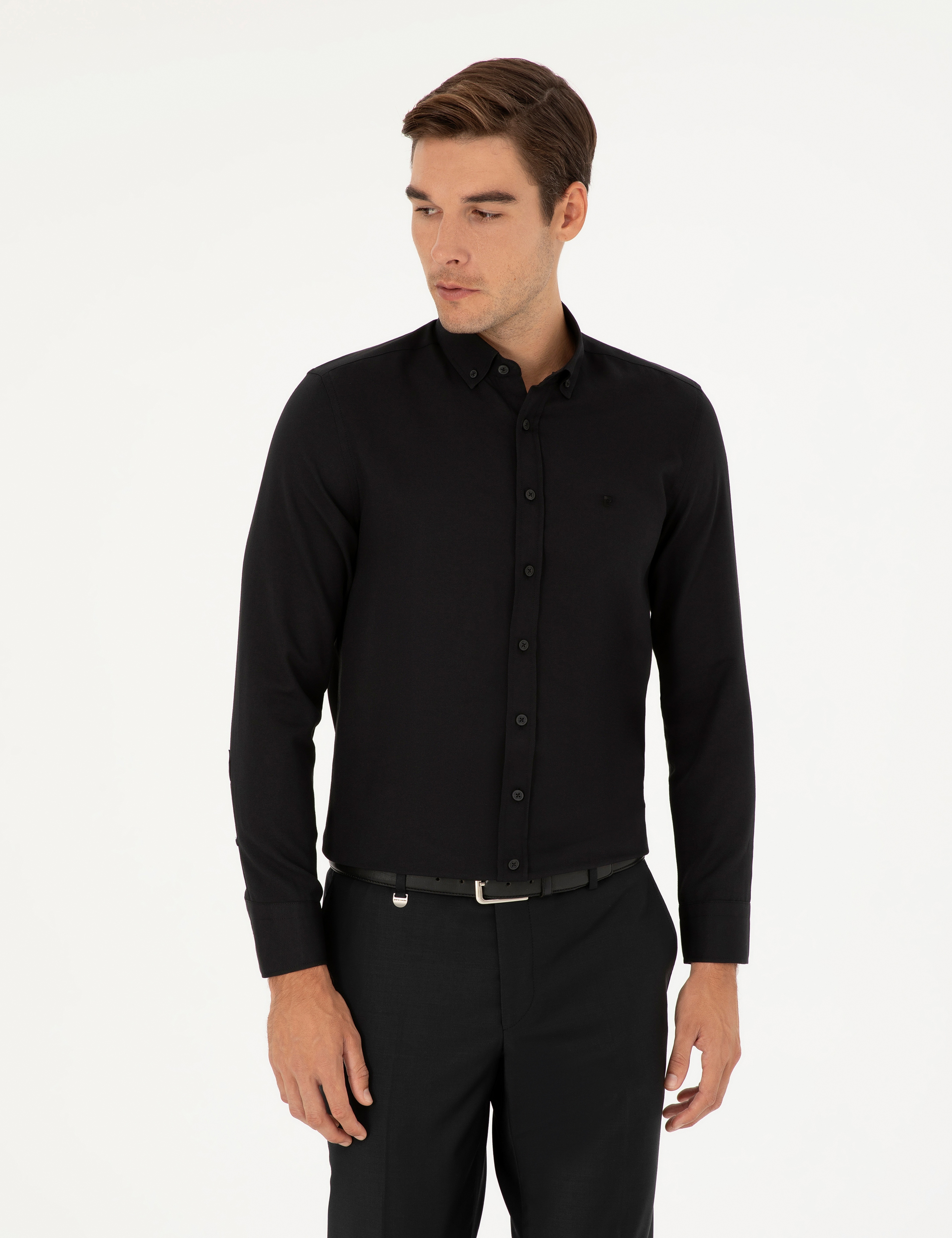 Siyah Oxford Slim Fit Uzun Kollu Gömlek - Image 1