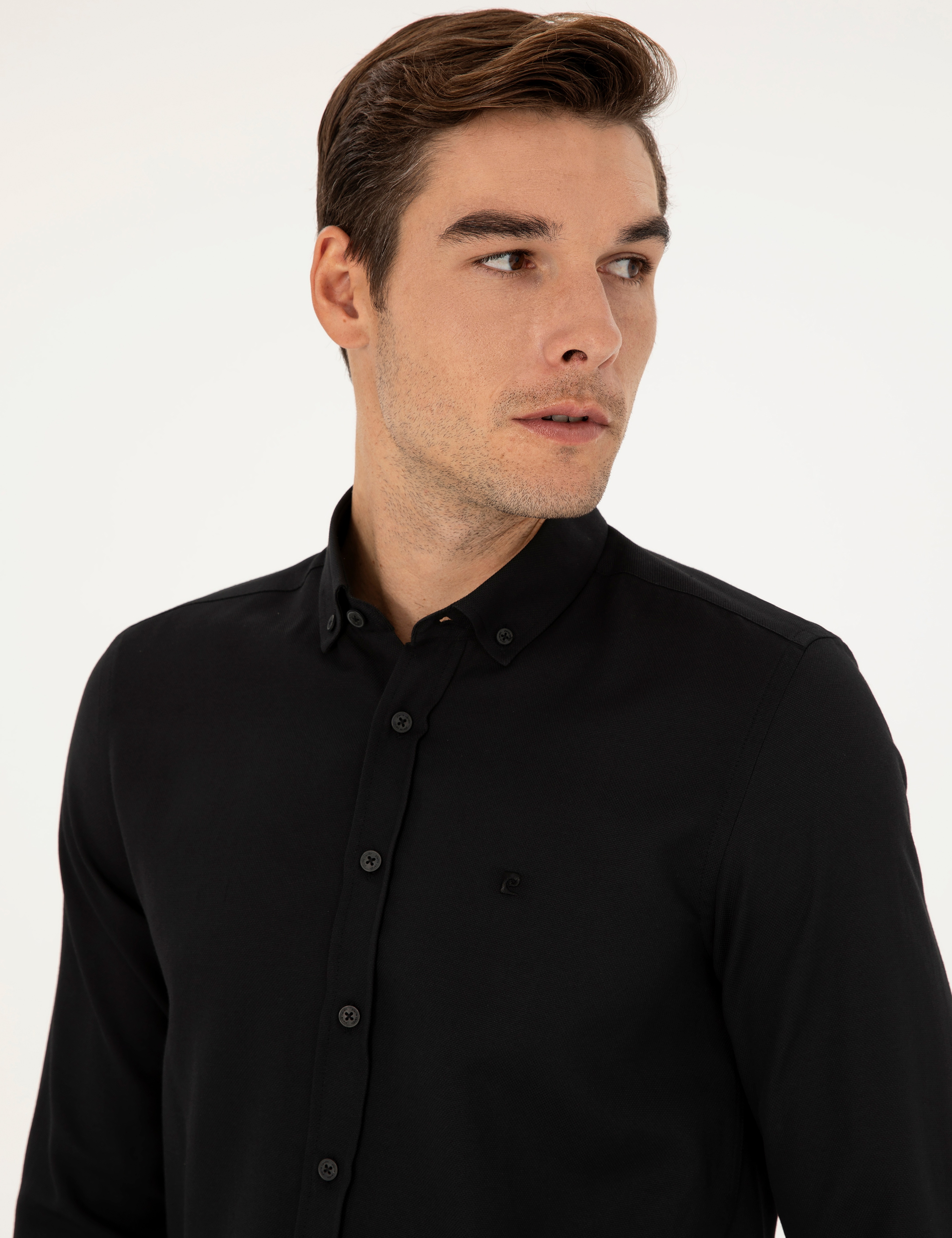 Siyah Oxford Slim Fit Uzun Kollu Gömlek - Image 2