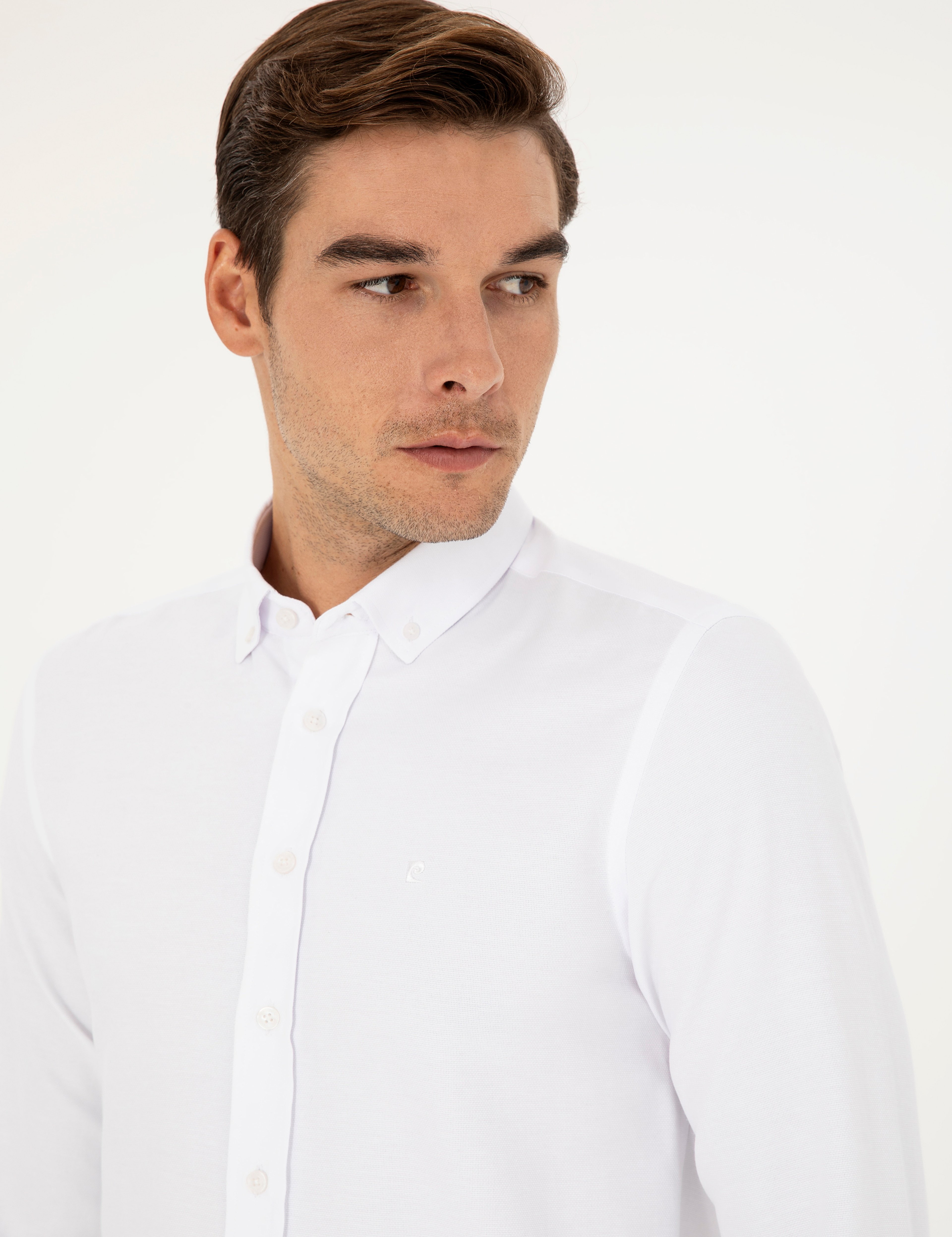 Beyaz Oxford Slim Fit Uzun Kollu Gömlek - Image 2