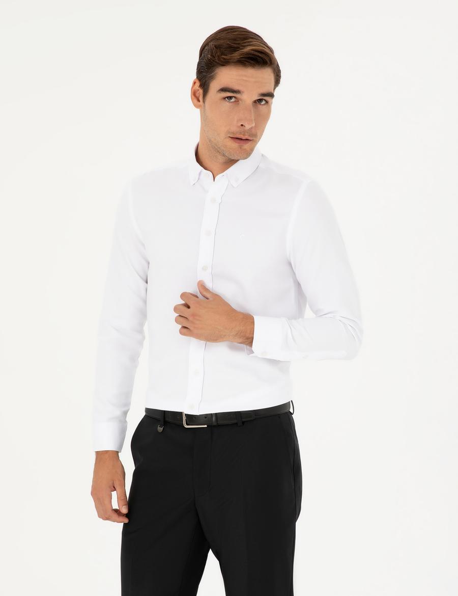 Beyaz Oxford Slim Fit Uzun Kollu Gömlek