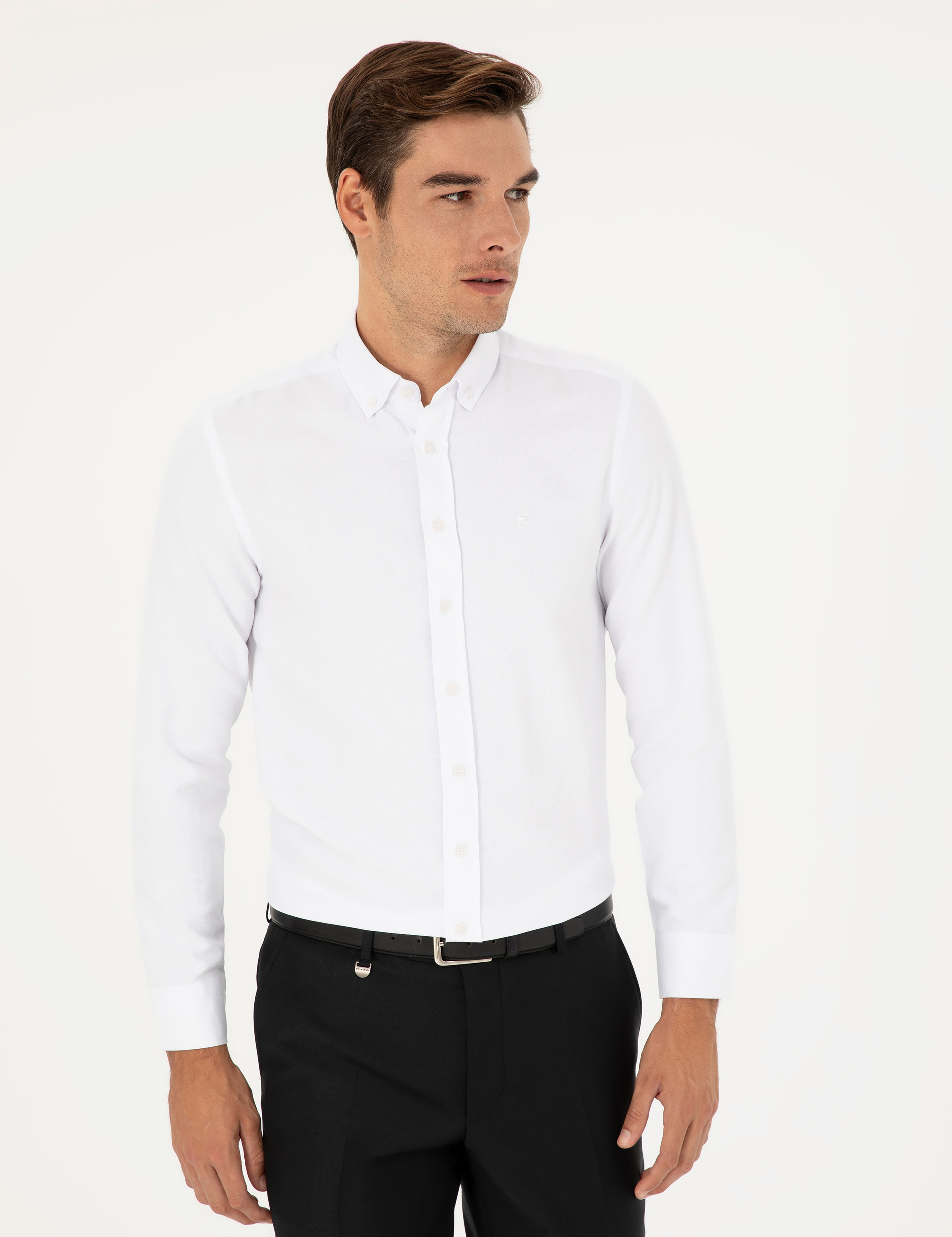 Beyaz Oxford Slim Fit Uzun Kollu Gömlek - Image 3