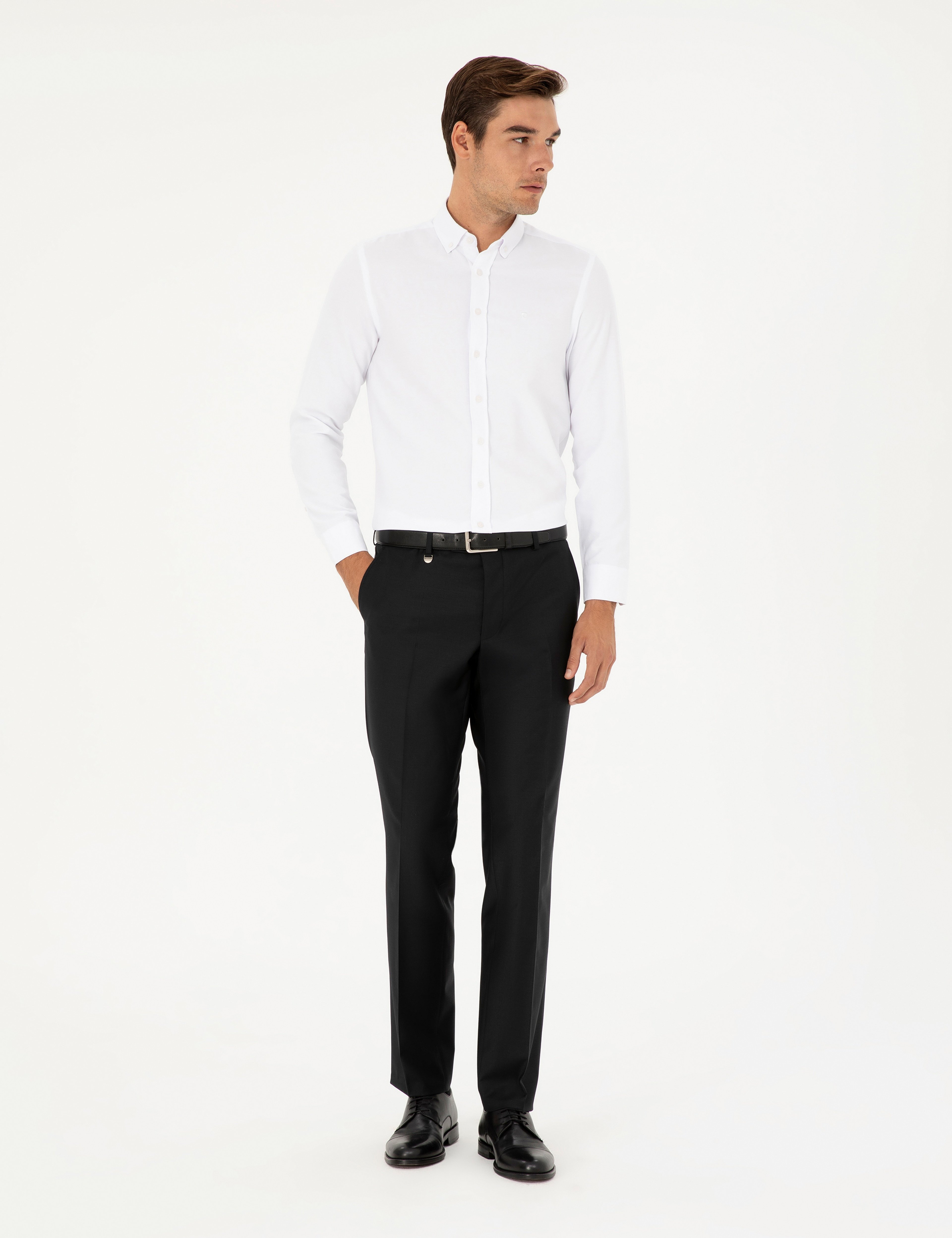 Beyaz Oxford Slim Fit Uzun Kollu Gömlek - Image 4