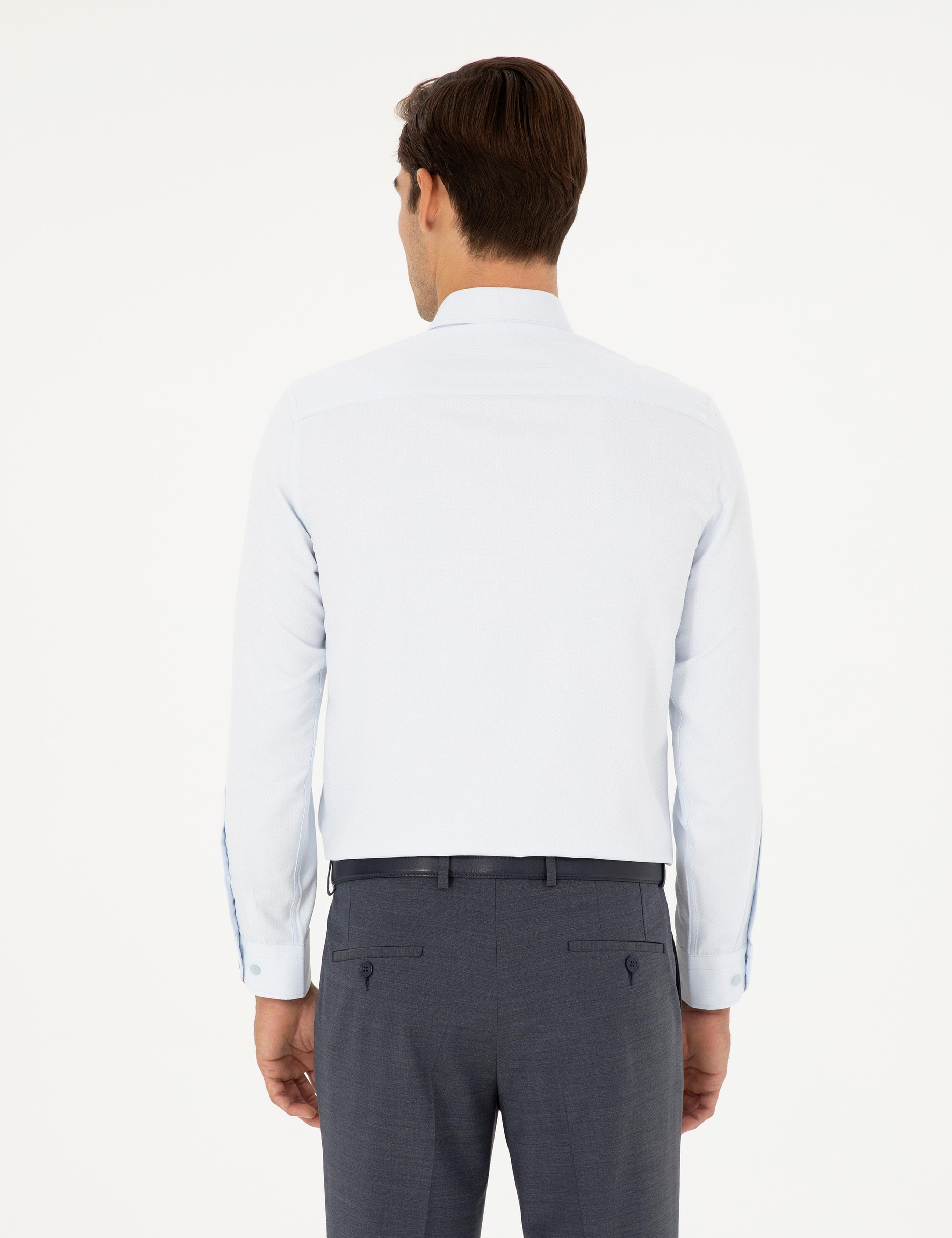 Açık Mavi Slim Fit Armürlü Uzun Kollu Gömlek