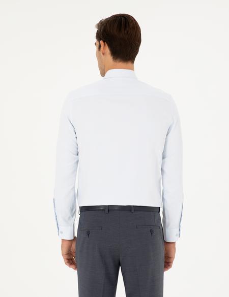 Açık Mavi Slim Fit Armürlü Uzun Kollu Gömlek - 50289415007