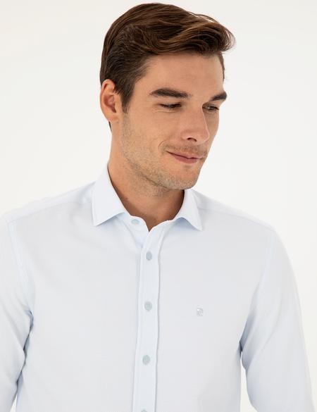 Açık Mavi Slim Fit Armürlü Uzun Kollu Gömlek - 50289415007