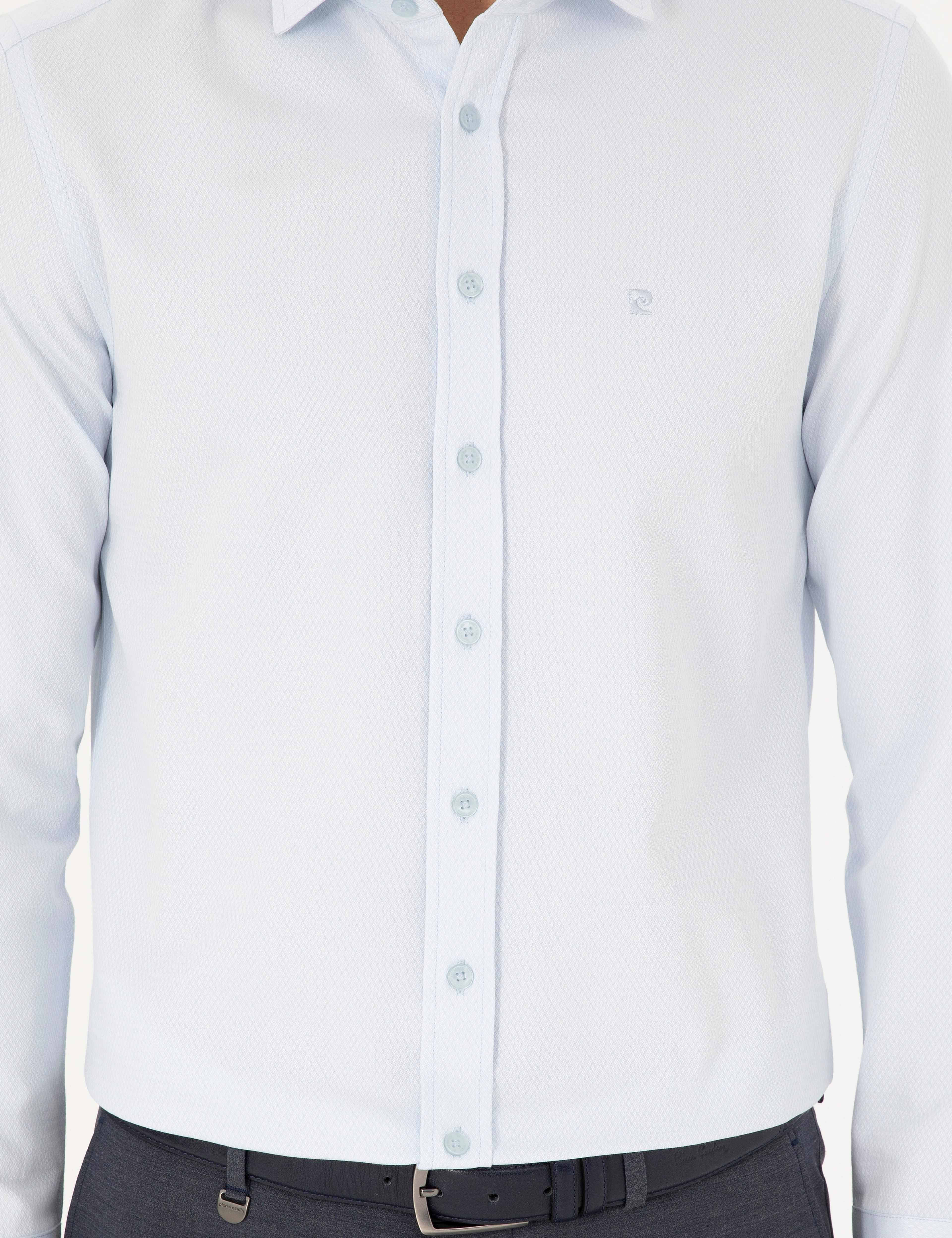 Açık Mavi Slim Fit Armürlü Uzun Kollu Gömlek