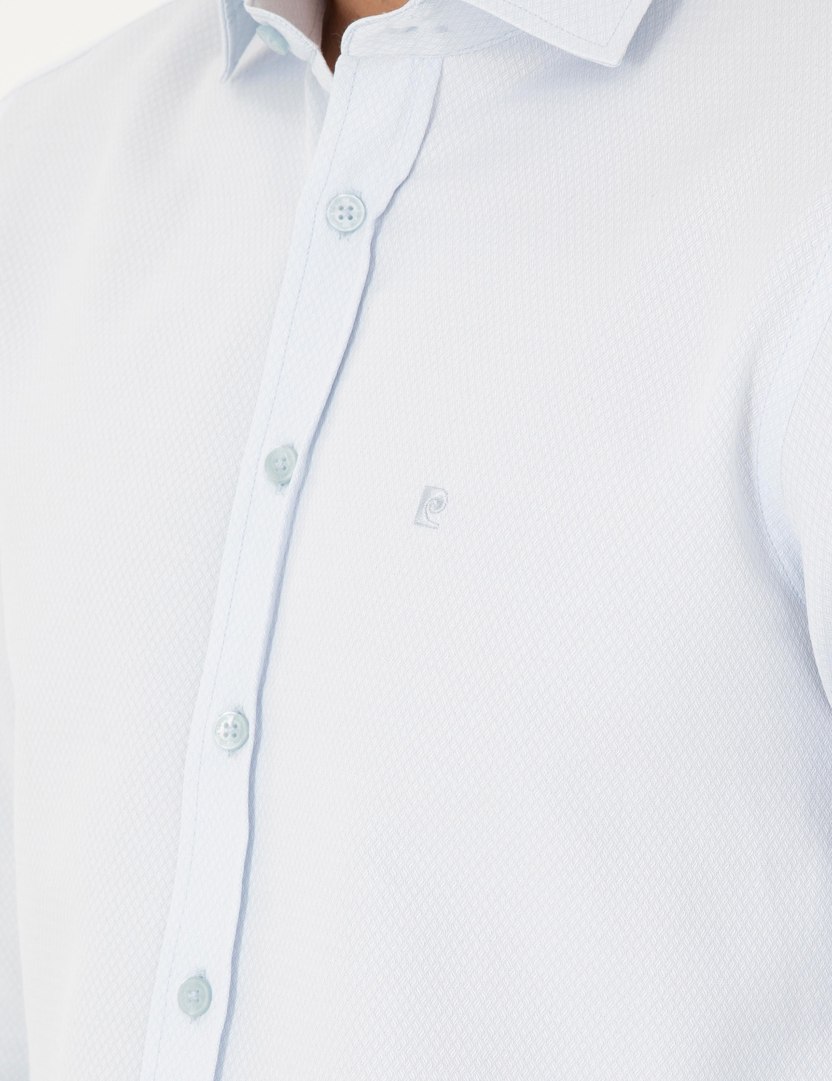 Açık Mavi Slim Fit Armürlü Uzun Kollu Gömlek