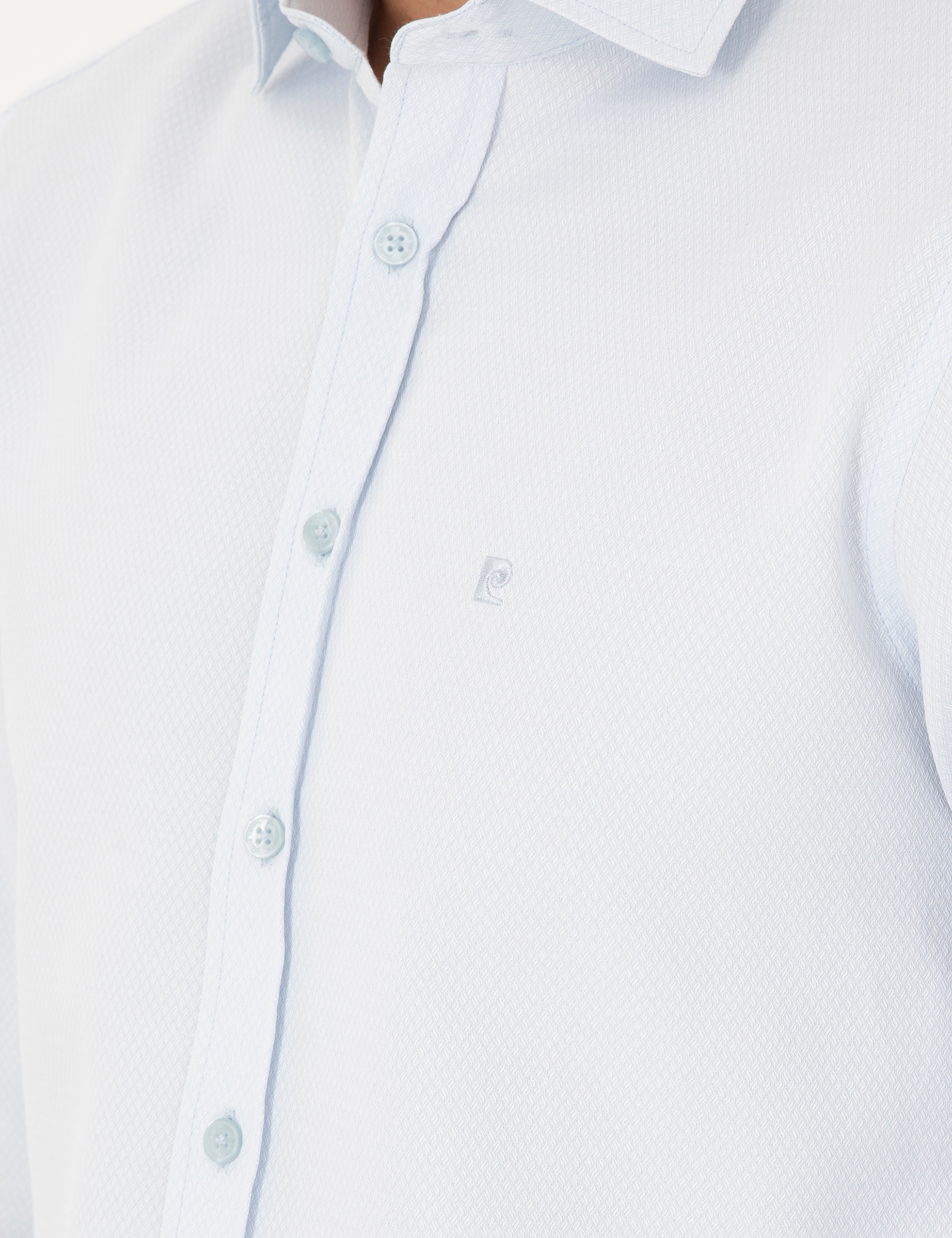 Açık Mavi Slim Fit Armürlü Uzun Kollu Gömlek - Image 7