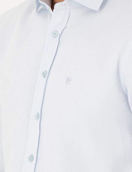 Açık Mavi Slim Fit Armürlü Uzun Kollu Gömlek - 50289415007