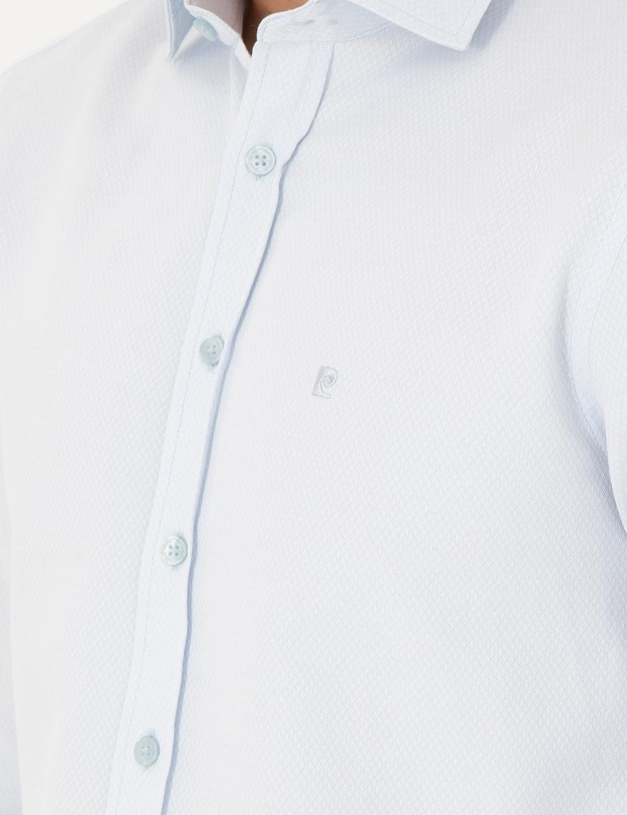 Açık Mavi Slim Fit Armürlü Uzun Kollu Gömlek